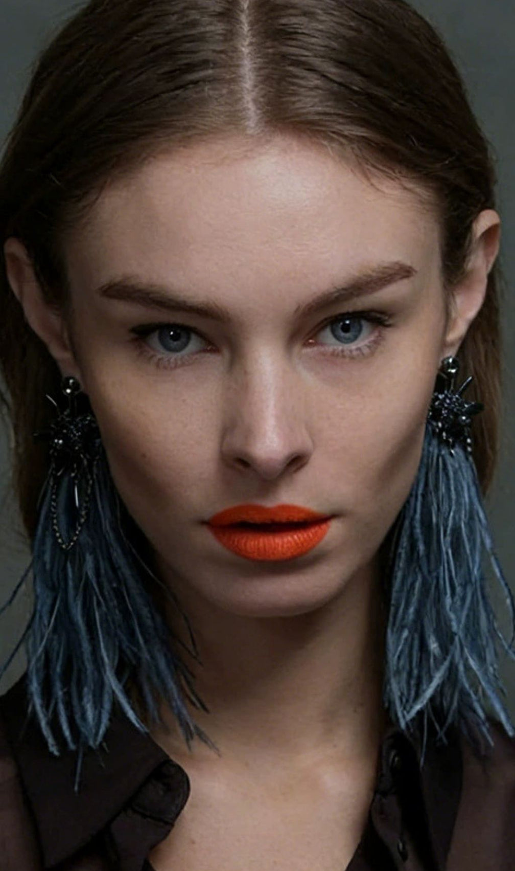 Katerine Dusty Blue Feather Statement Earrings | Boho Glam Dangles for Women