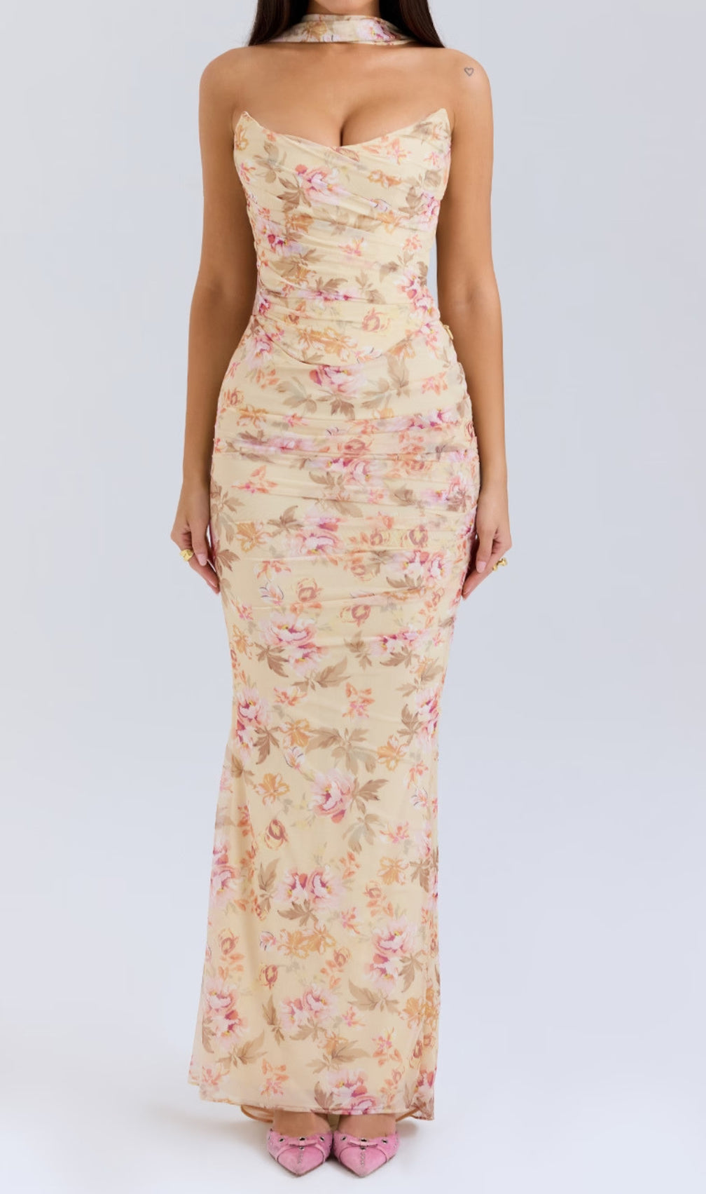 Barbie Floral Corset Top Fluted Hem Maxi Dress