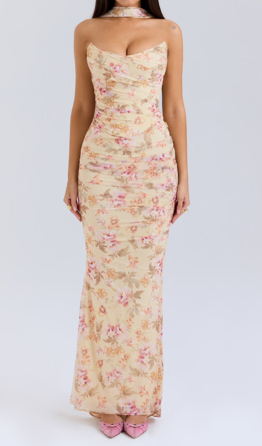 Barbie Floral Corset Top Fluted Hem Maxi Dress