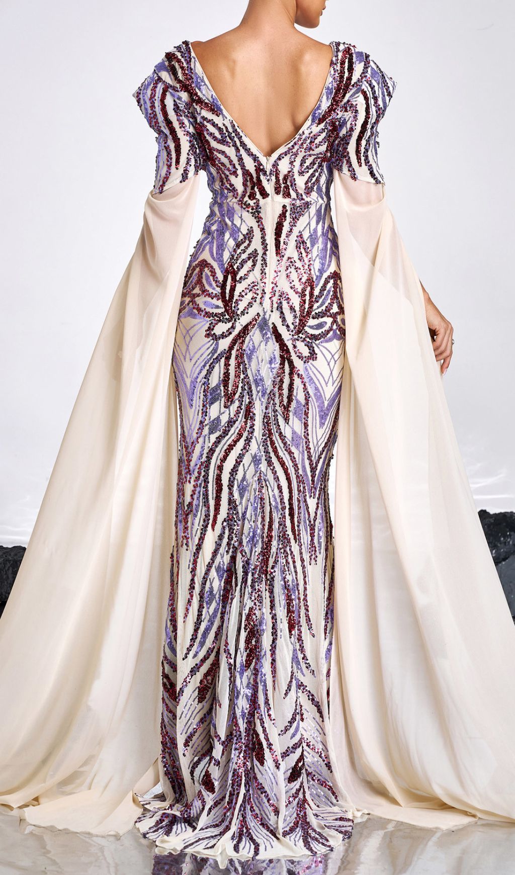 Dazzling Sequin & Cape Slit Maxi Gown - Evening & Formal Wear