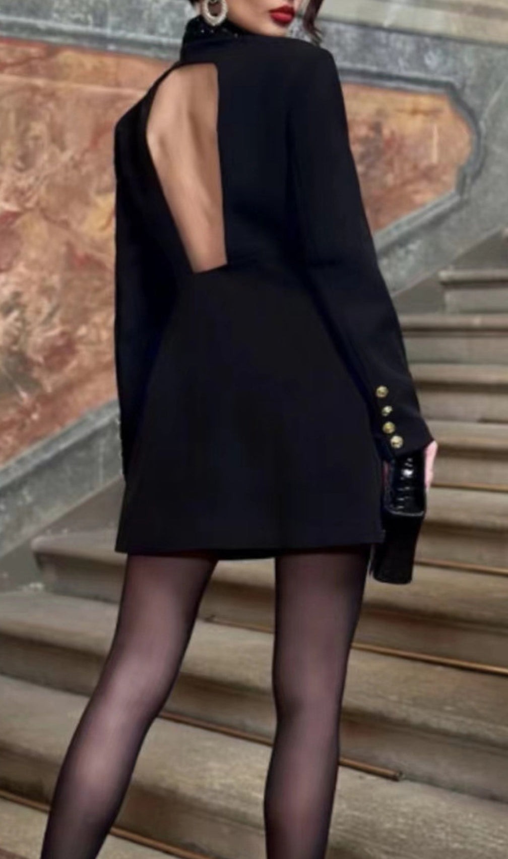 Dana Black Deep-V Diamante Backless Blazer