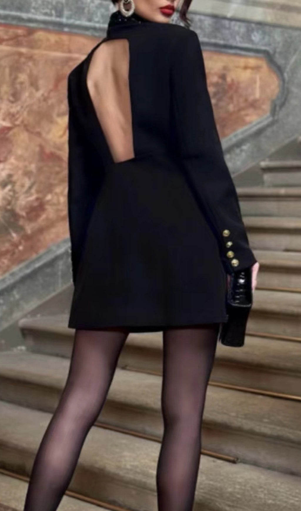 Dana Black Deep-V Diamante Backless Blazer