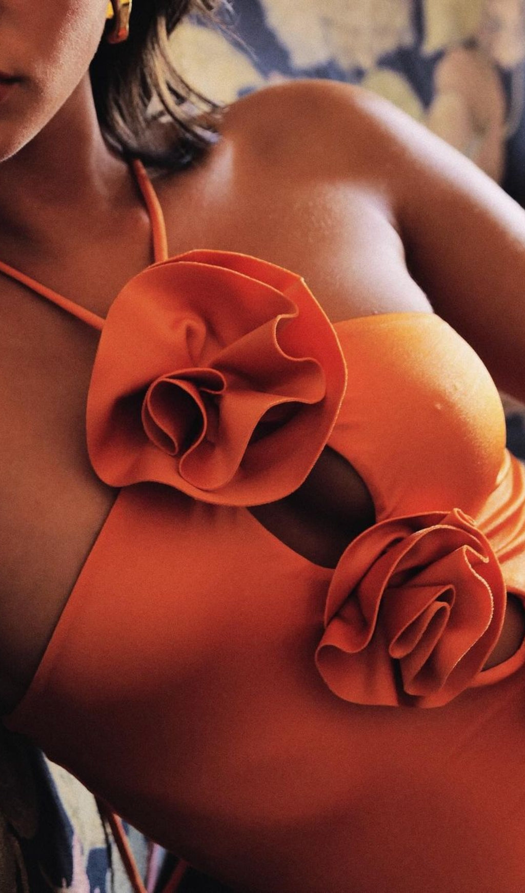 Benoite Orange Halter Flower Maxi Dress