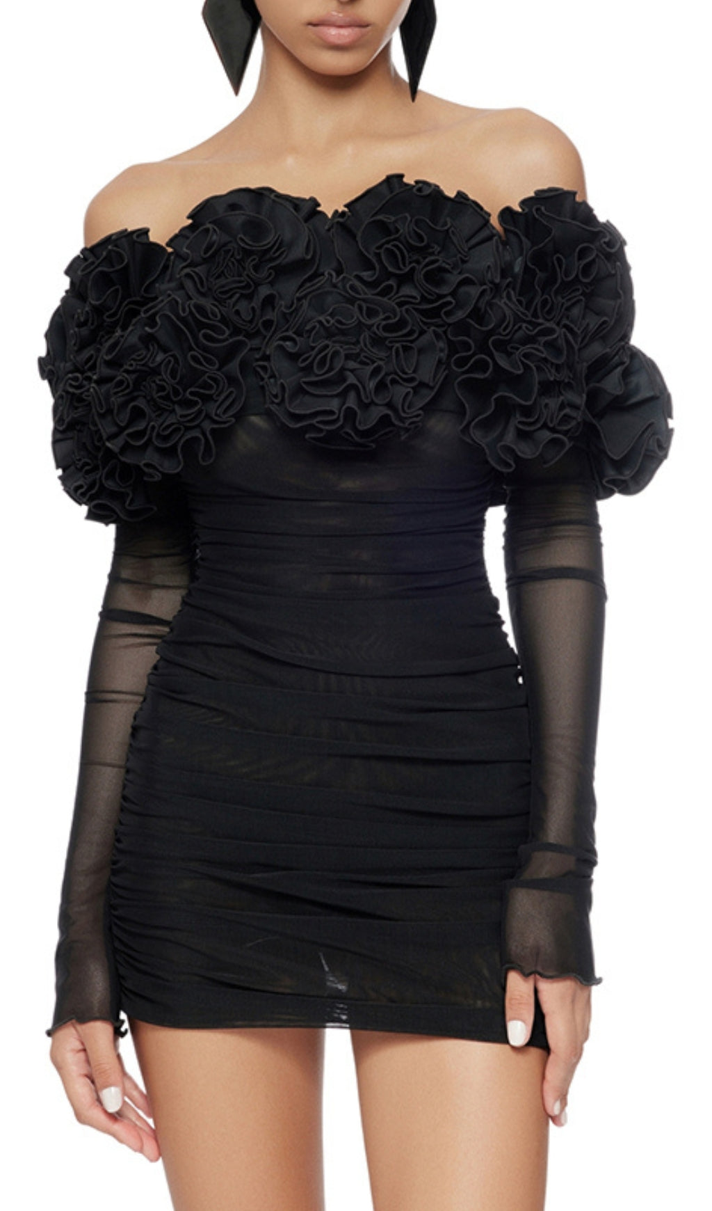 Bard Black Long Sleeve Flower Mini Dress