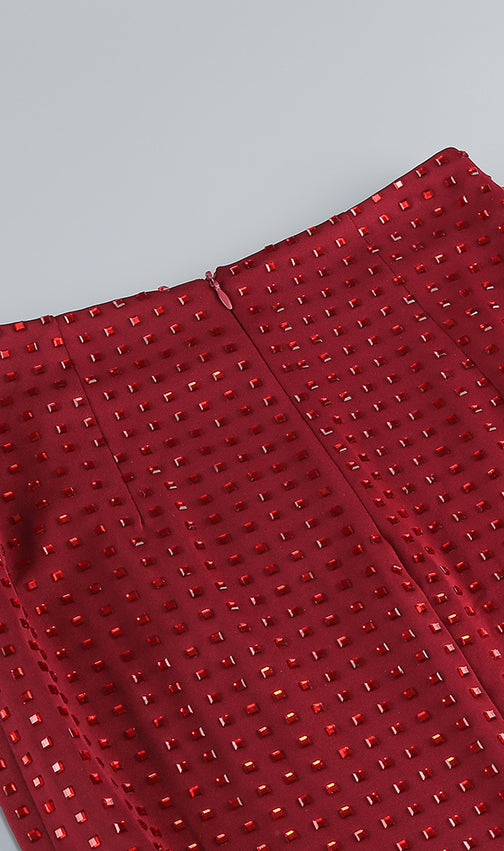 Isley Red Dazzling Embellished Strapless Corset Top & Maxi Skirt Set