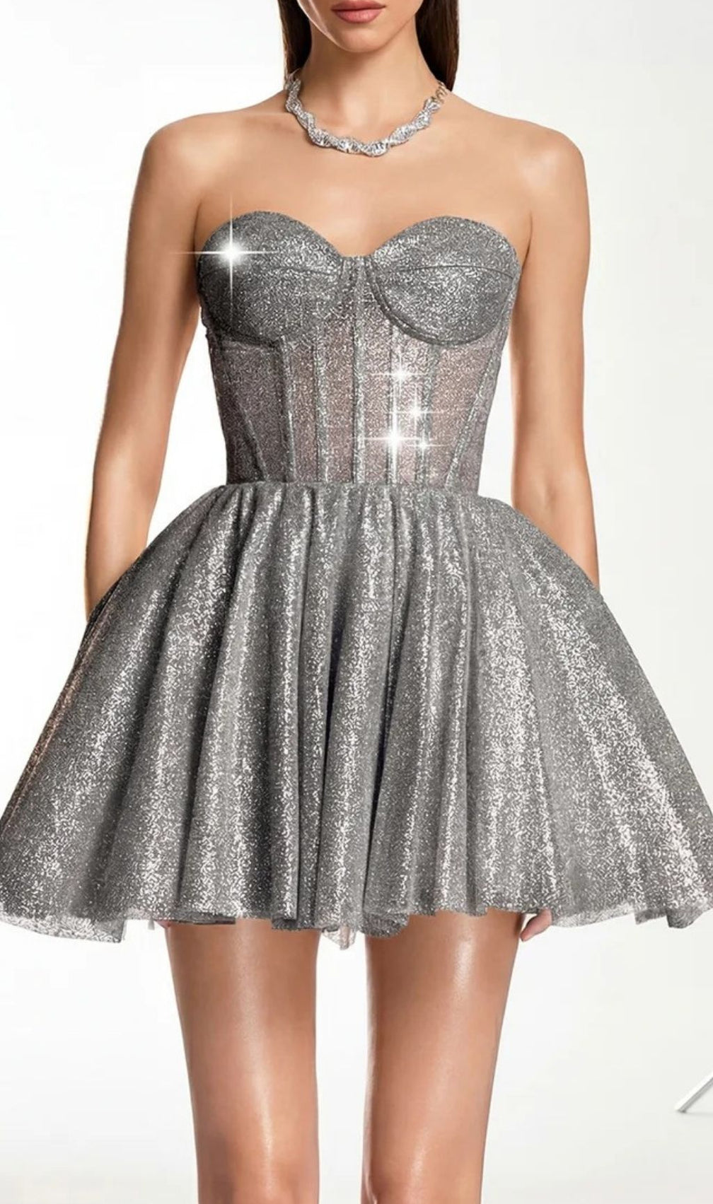 Darda Grey Glitter Strapless Corset Mini Dress - Your Ultimate Party Sparkle