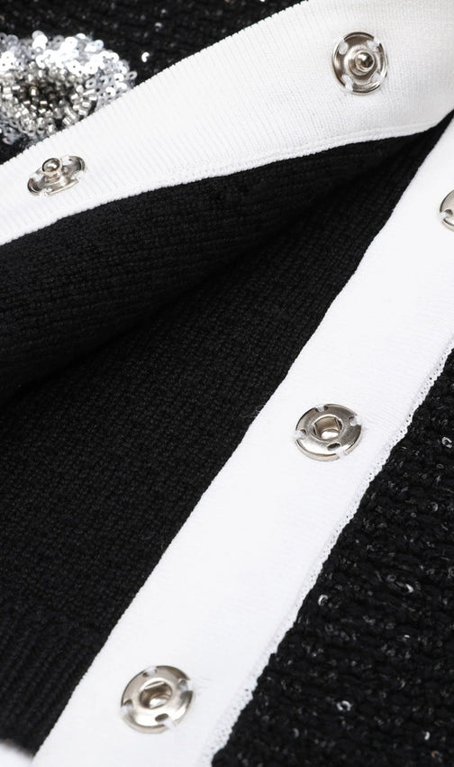 Chic Black Sparkle Tweed-Knit Cardigan & Pencil Skirt Set