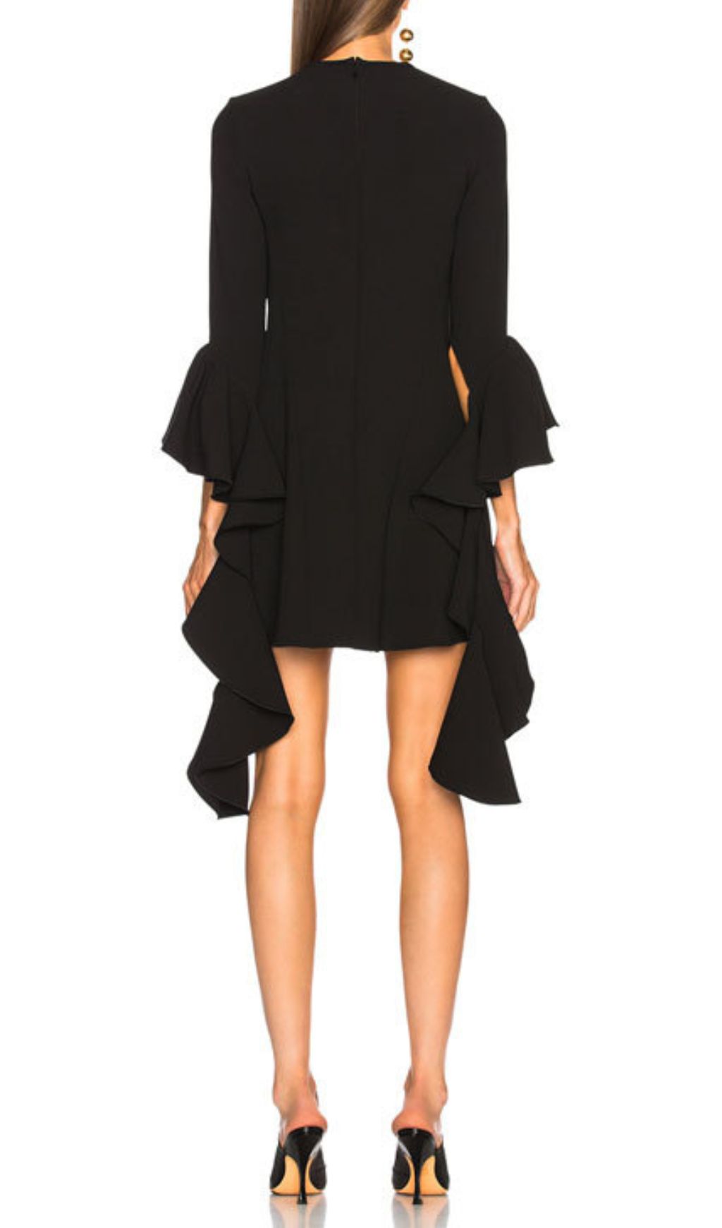 Hanzo Black Bell Sleeve Mini Dress - Chic Ruffle Hem LBD