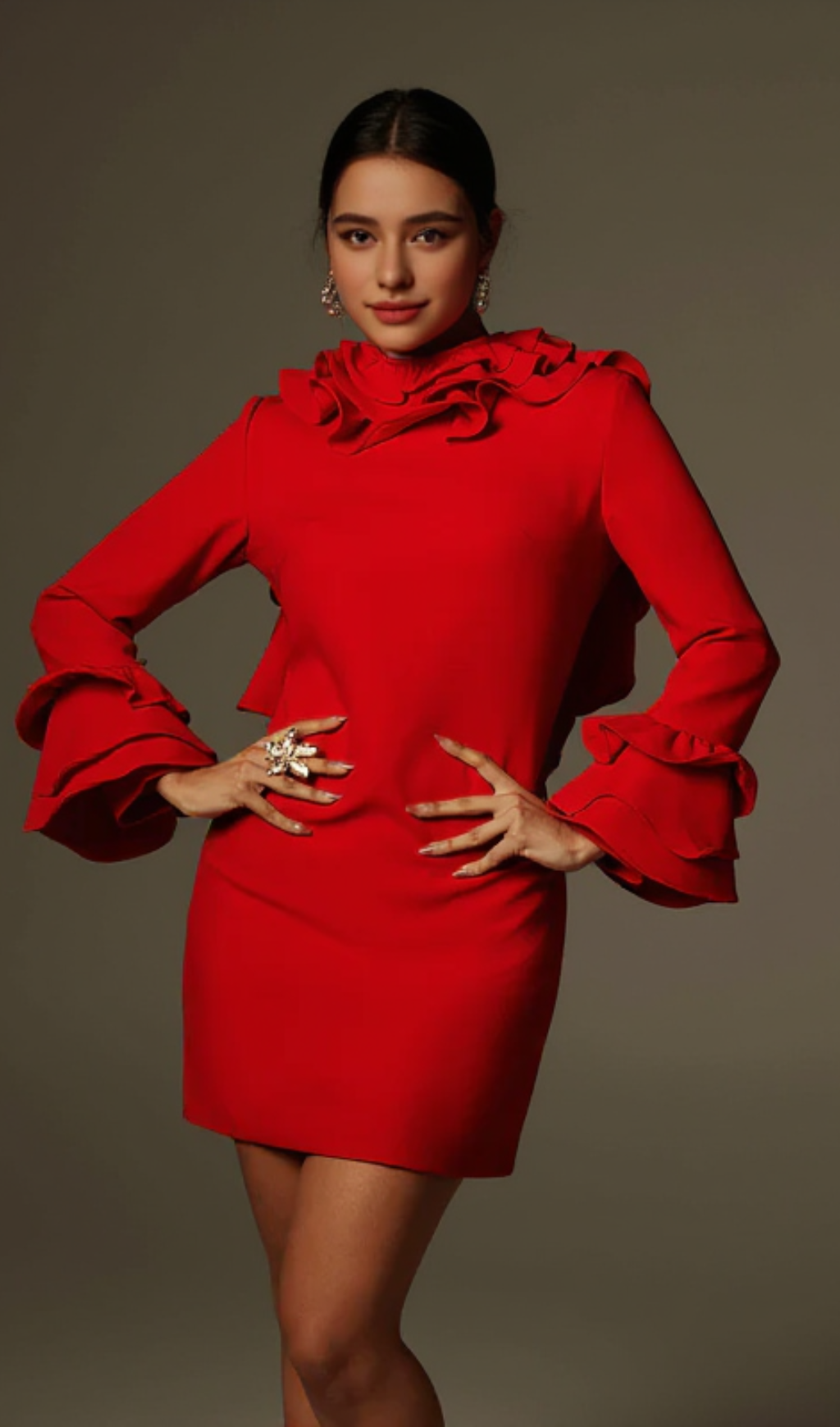 Alessandro Ruffle Backless Mini Dress in red