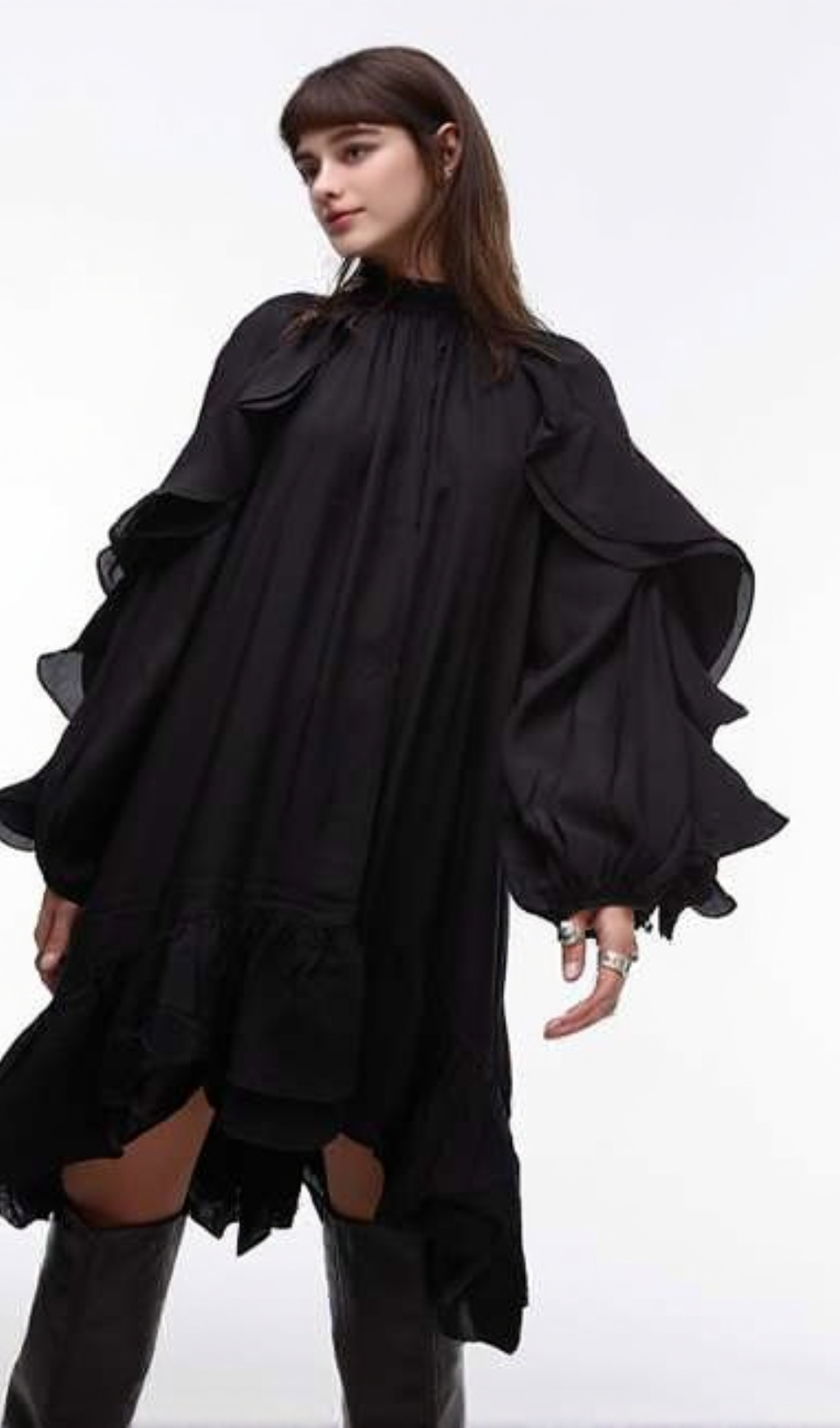alani ruffled embellished mini dress in black