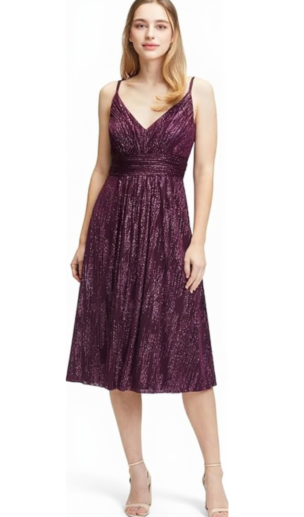 v-neckline cocktail midi dress in bordeaux