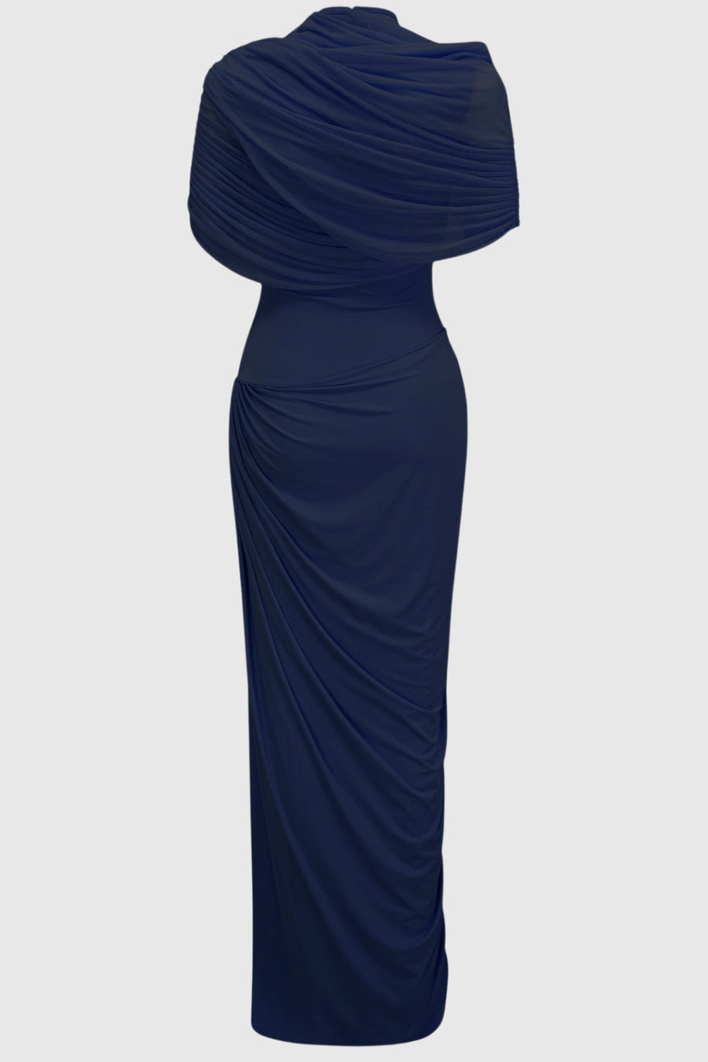 Aakifa Asymmetric Draped Maxi Dress in Navy blue
