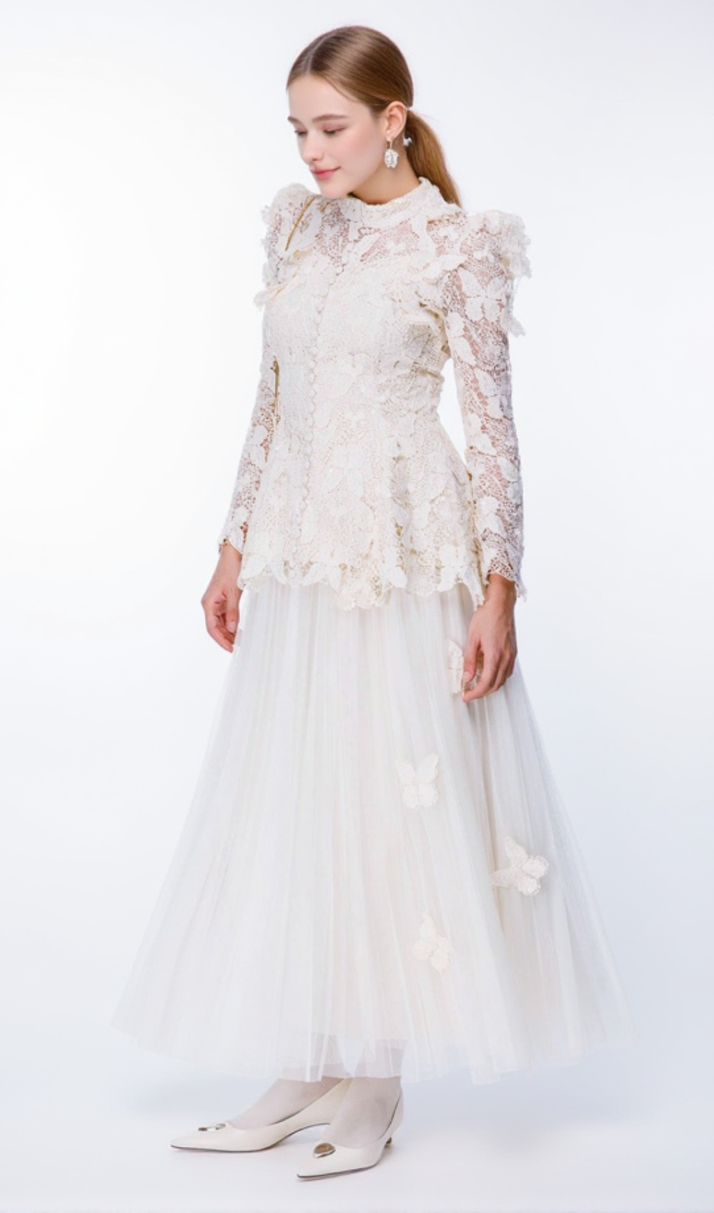 flower embroidery mesh skirt set
