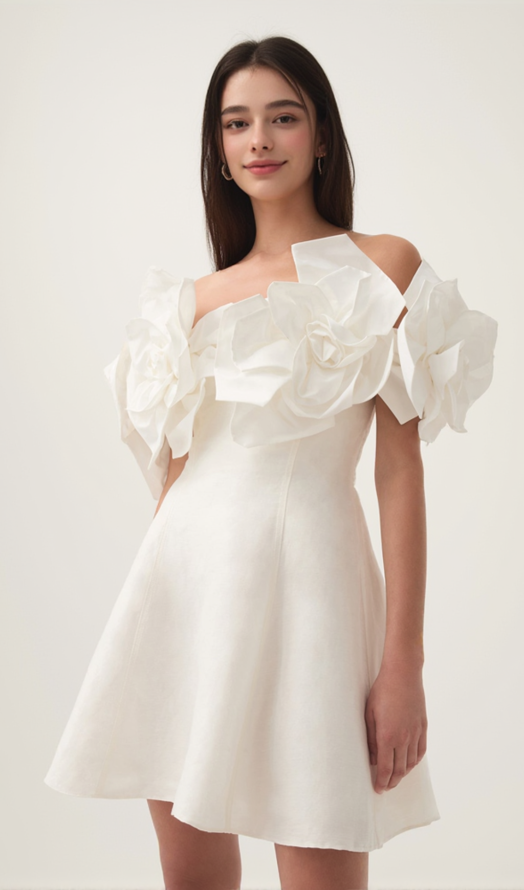 Etta flower strapless mini dress in ivory