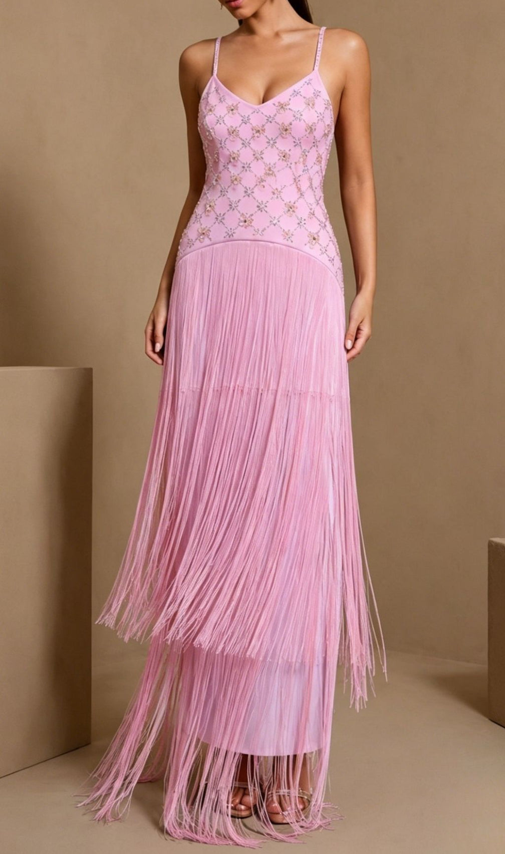 Koby Strappy Diamante Tassel Bandage Maxi Dress