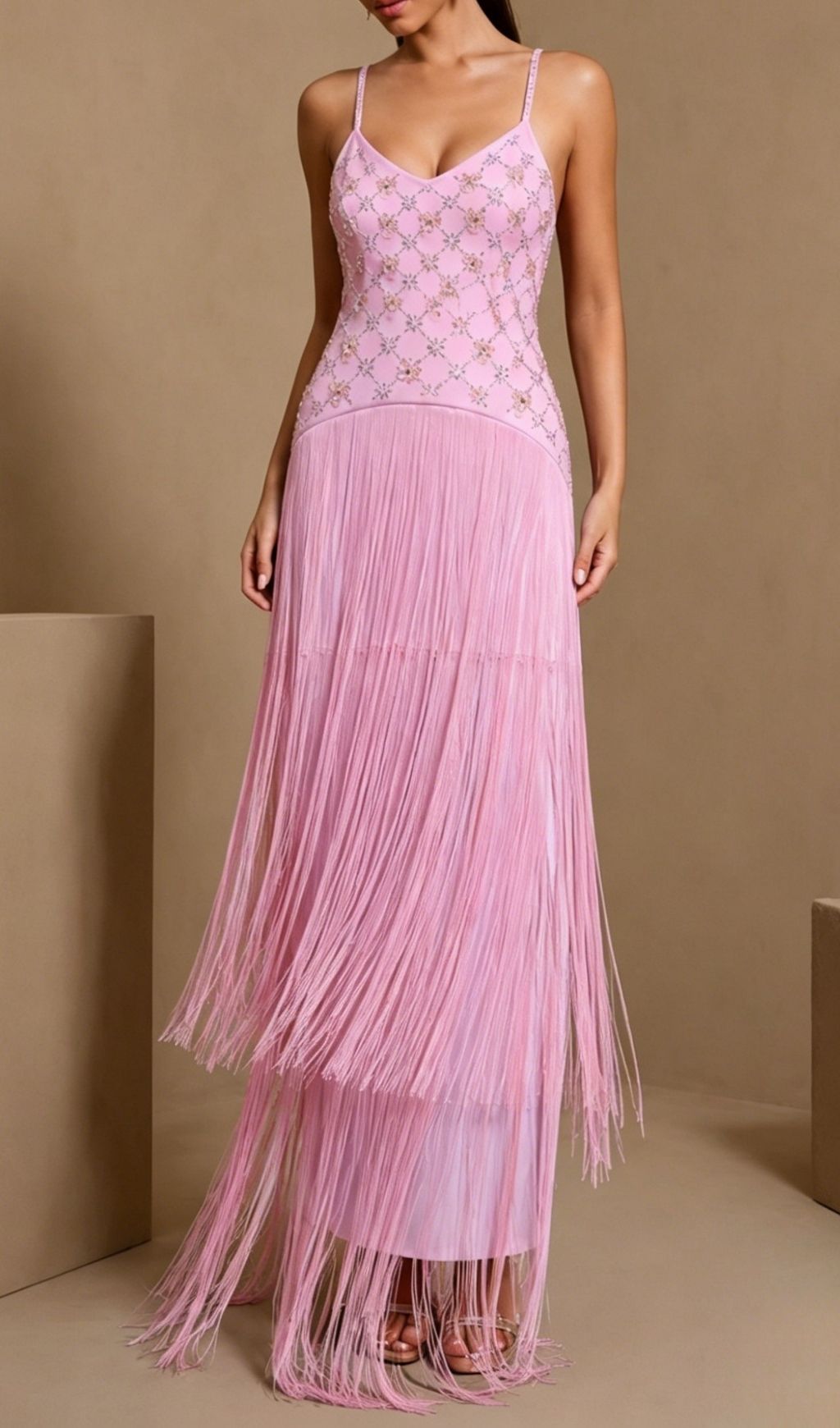 Koby Strappy Diamante Tassel Bandage Maxi Dress