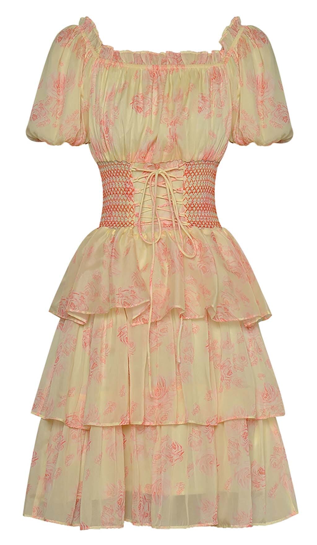 Puff Sleeve Tiered Mini Dress In Pink