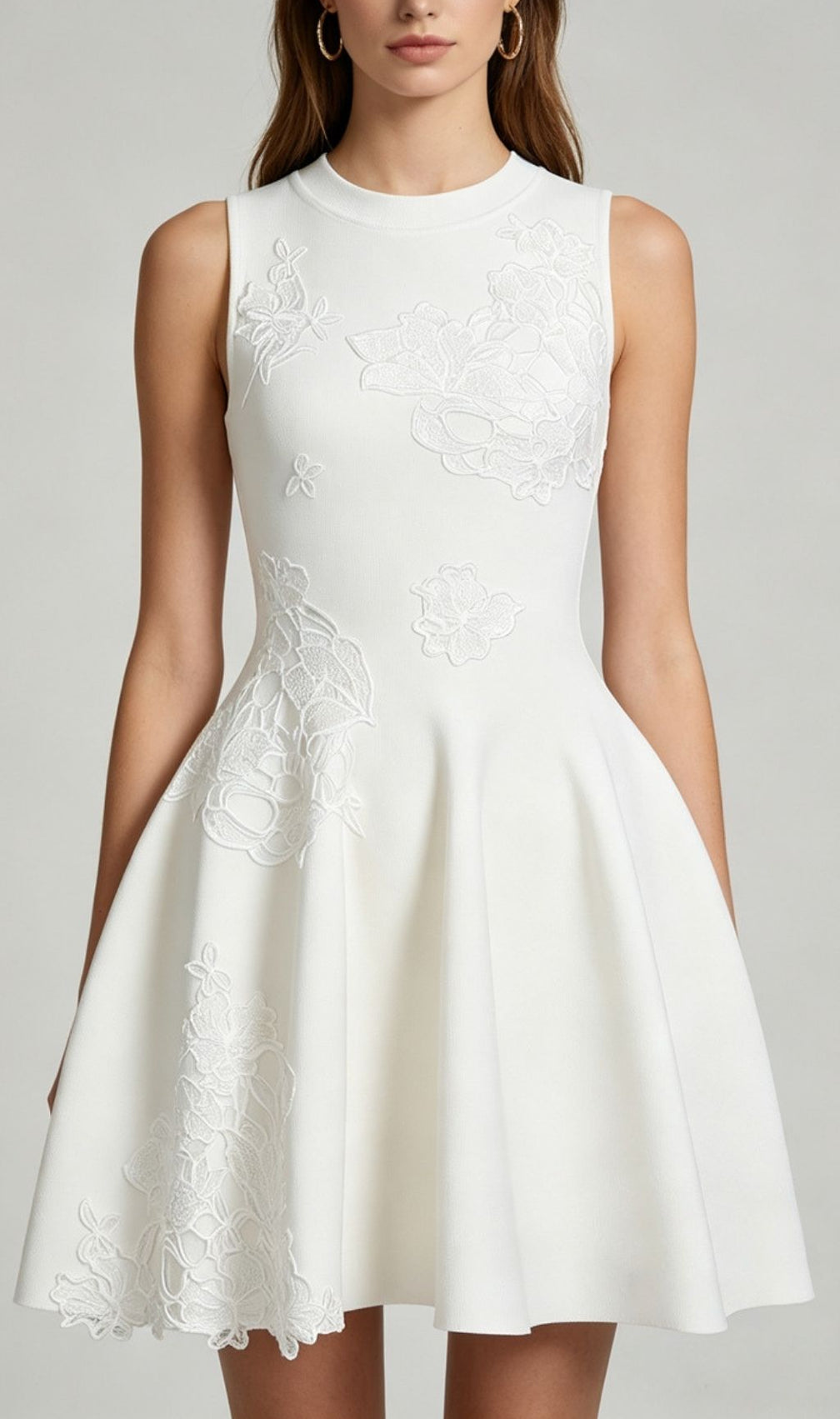 Kimoni White Floral Appliqué Mini Dress | Sleeveless Knit Cocktail & Bridal Shower Dress