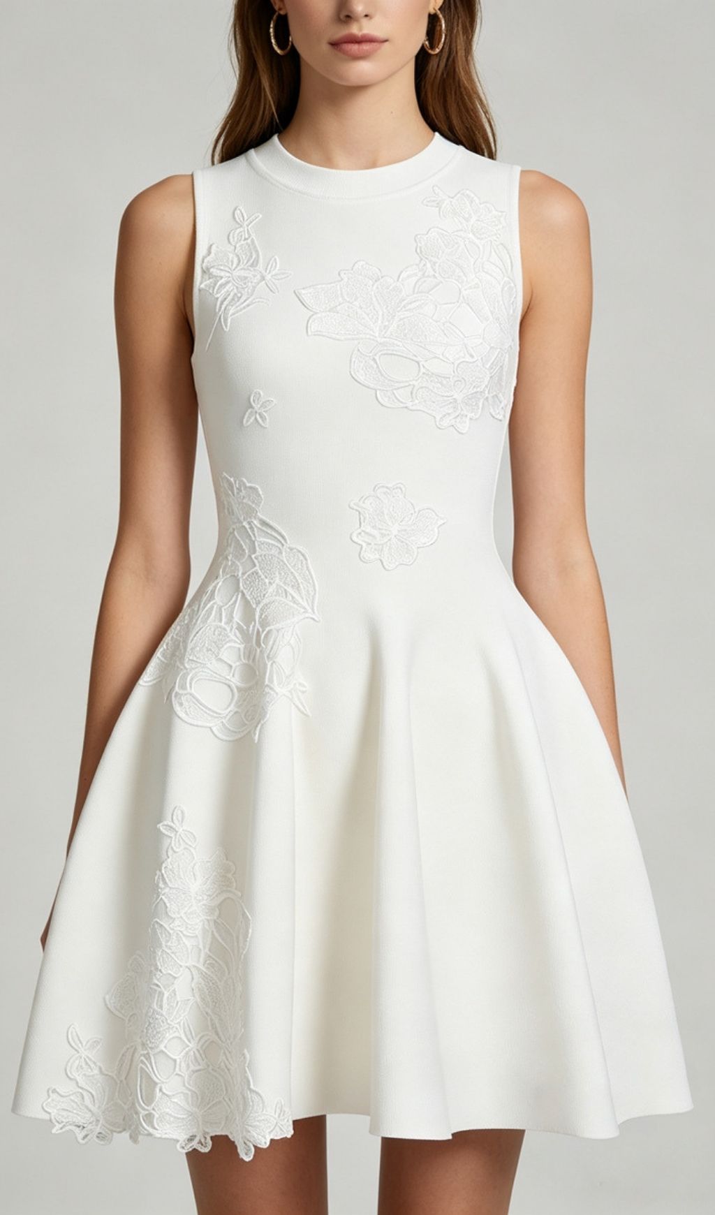 Kimoni White Floral Appliqué Mini Dress | Sleeveless Knit Cocktail & Bridal Shower Dress