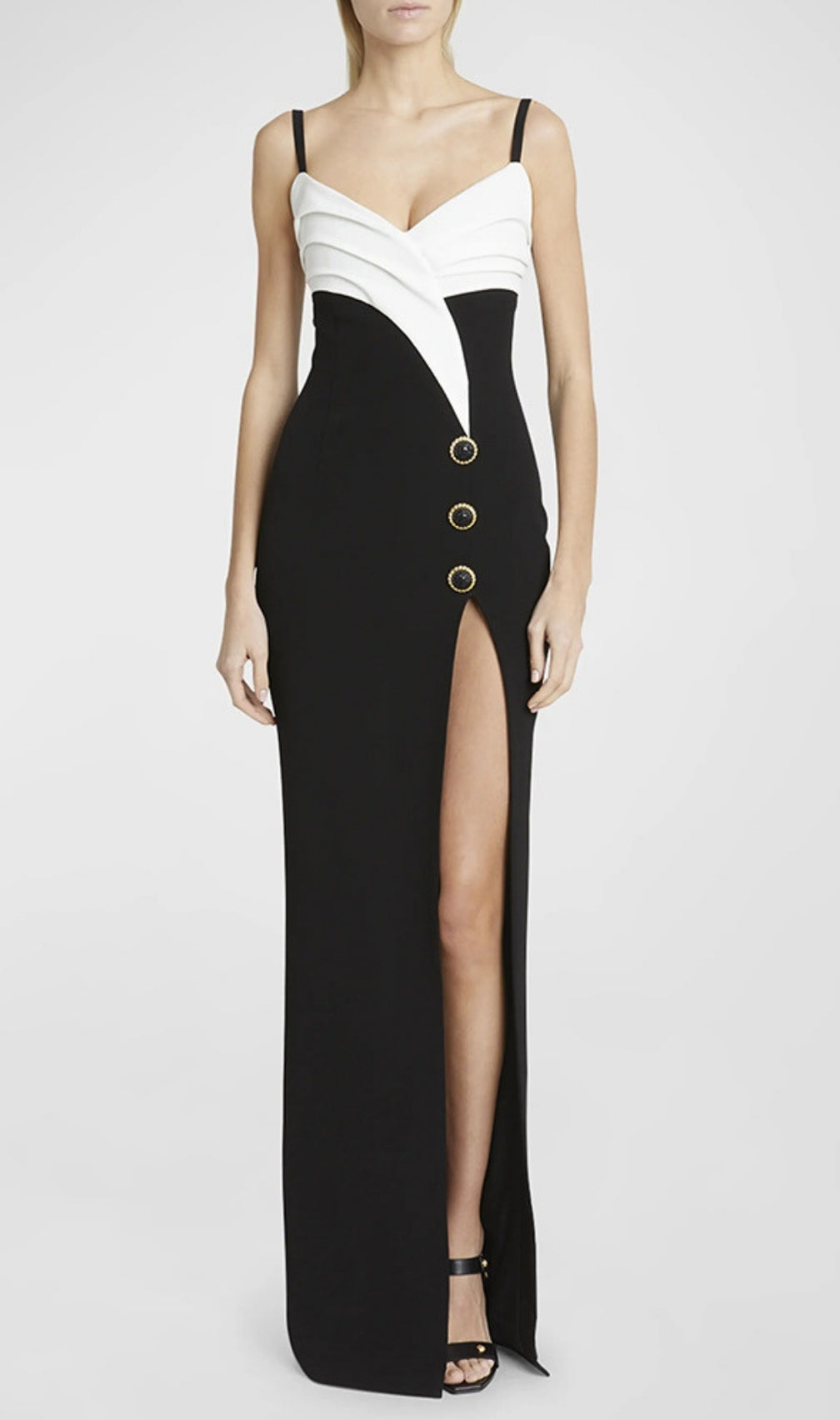 Etoile Black White Patchwork Slit Maxi Dress