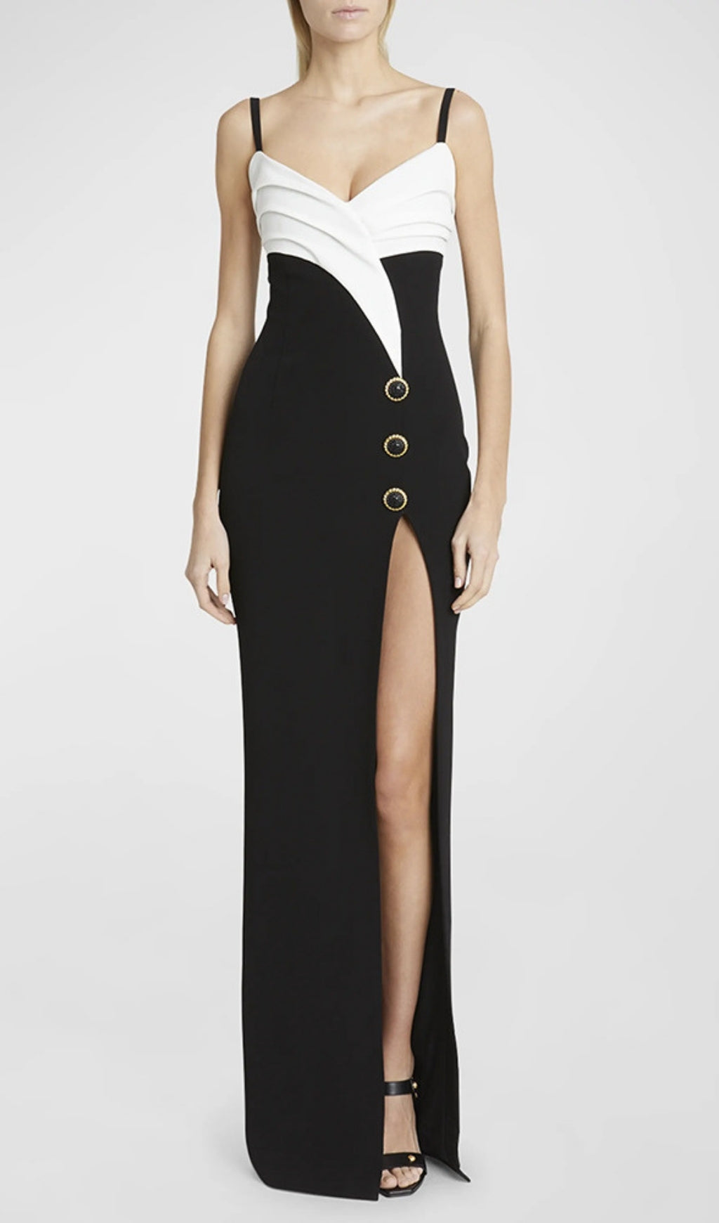 Etoile Black White Patchwork Slit Maxi Dress