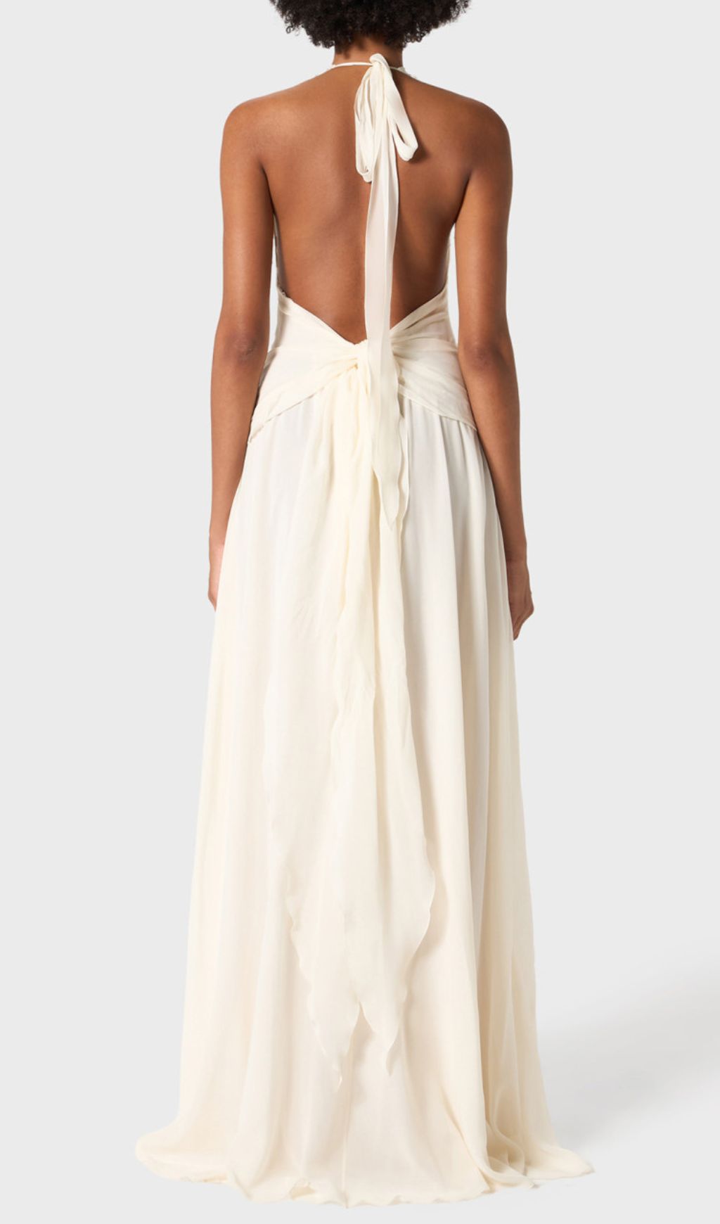 Florine Halter Flower Ruffle Maxi Dress