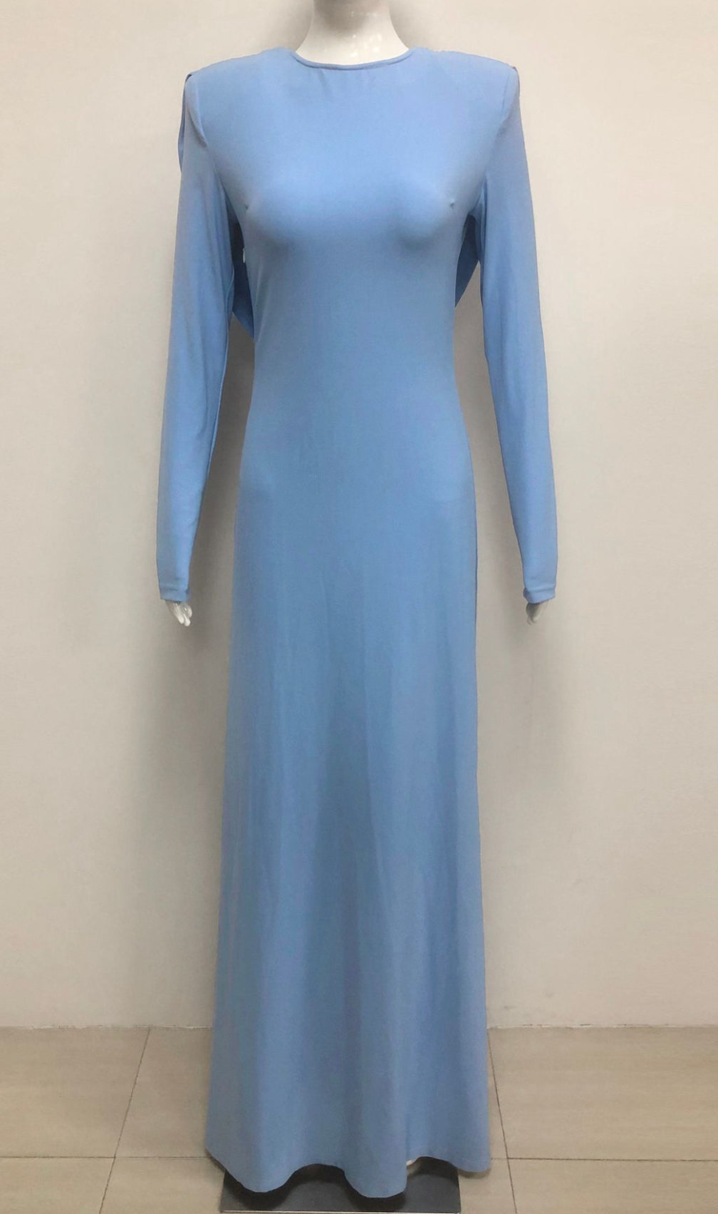 Isabis Periwinkle Blue Backless Maxi Gown | Elegant Long Sleeve Evening Dress