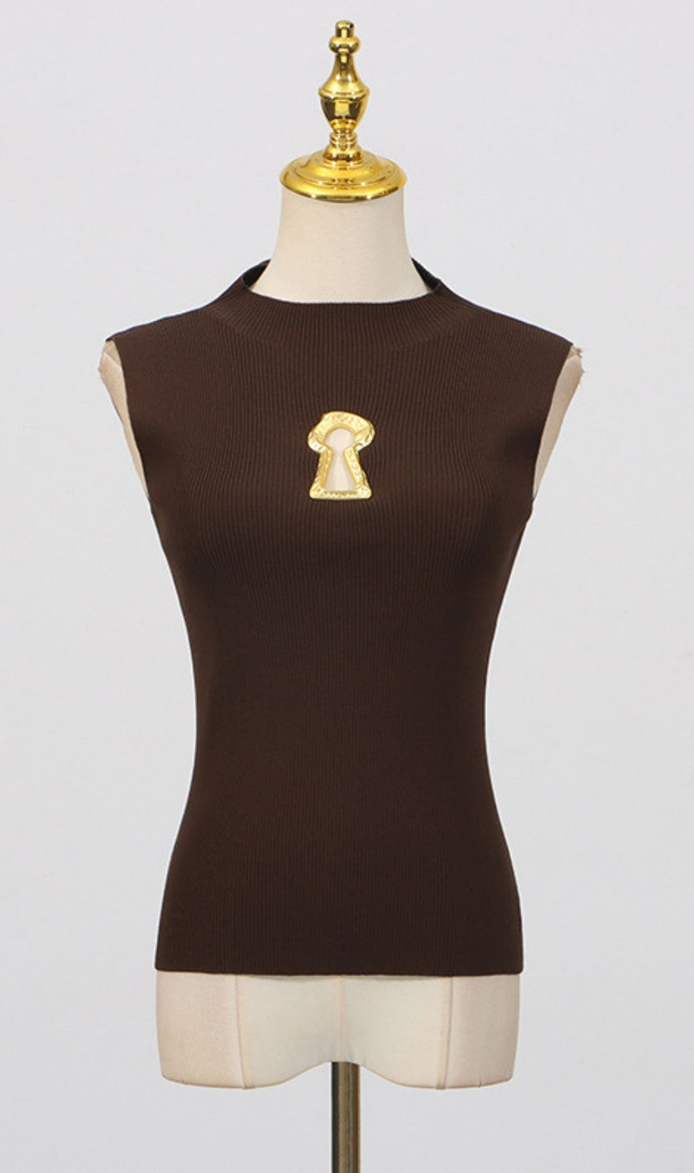 Gia Chic Black Ribbed Mock Neck Sleeveless Top - Statement Keyhole Accent