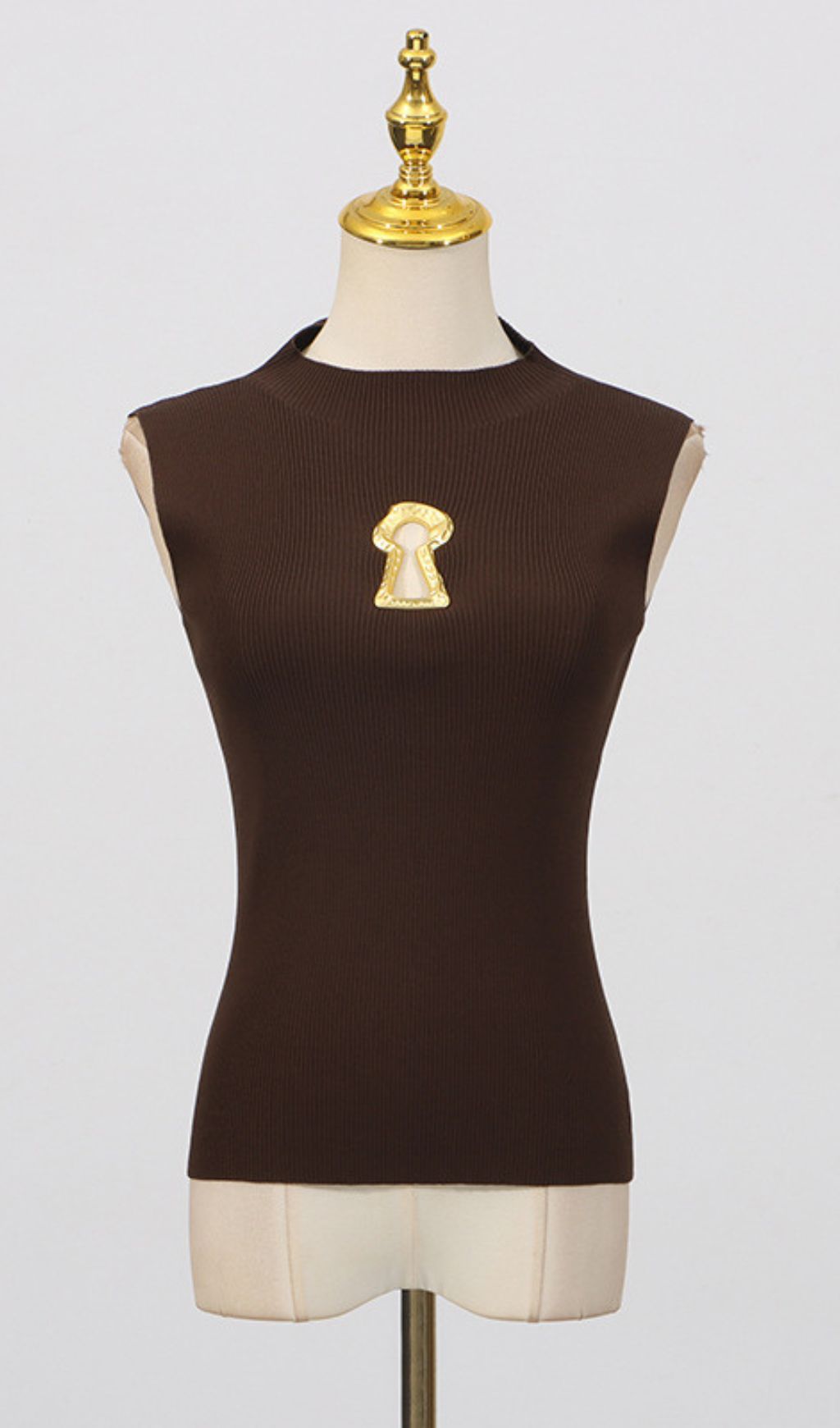 Gia Chic Black Ribbed Mock Neck Sleeveless Top - Statement Keyhole Accent