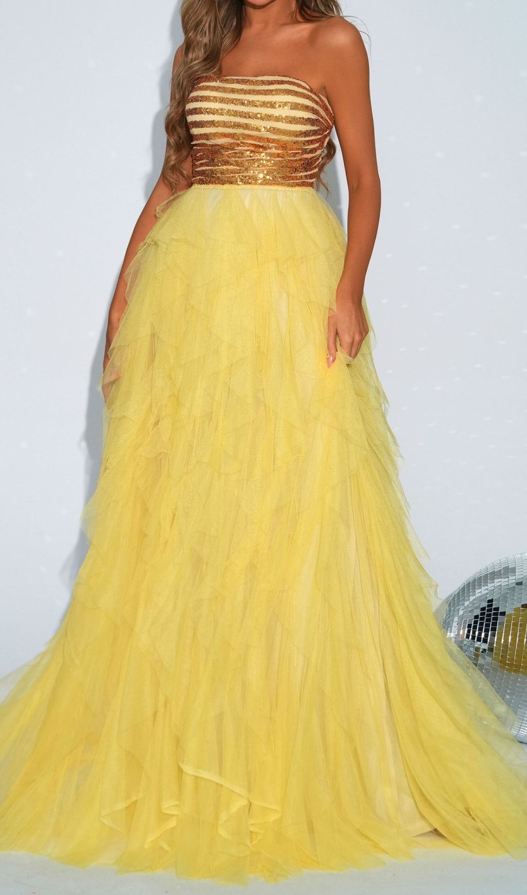 Dilana Yellow Strapless Sequin Maxi Dress