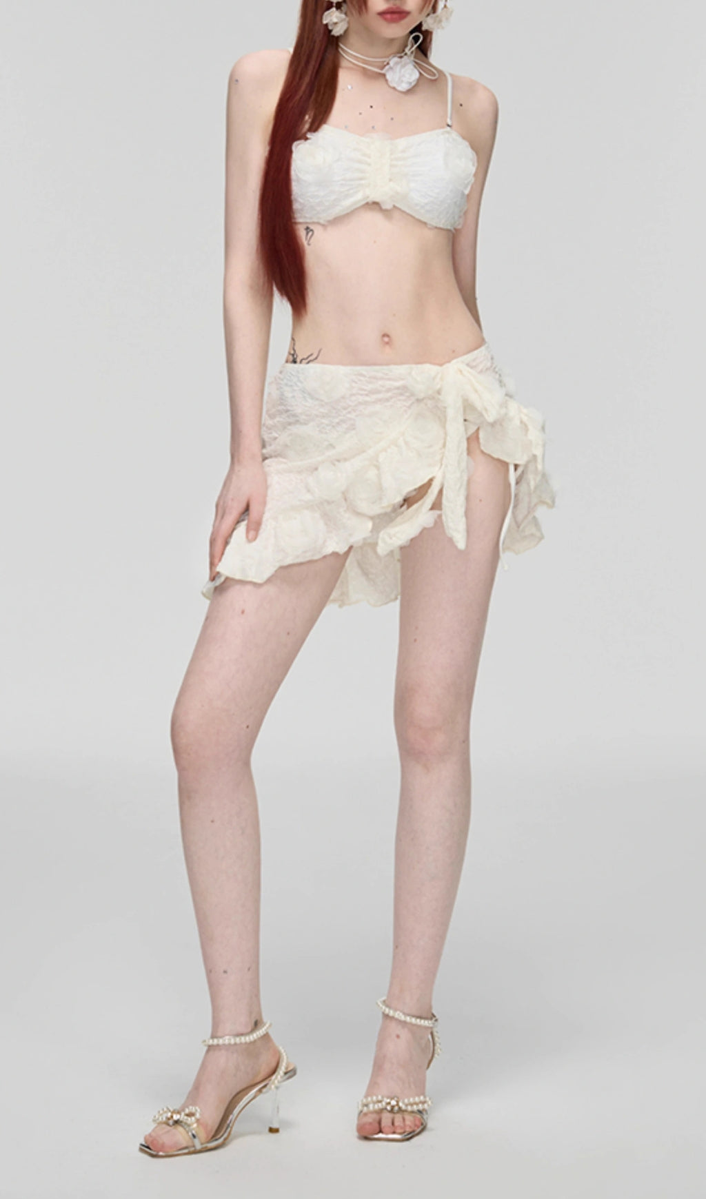 Daw White Flower Three-Piece Swimsuit