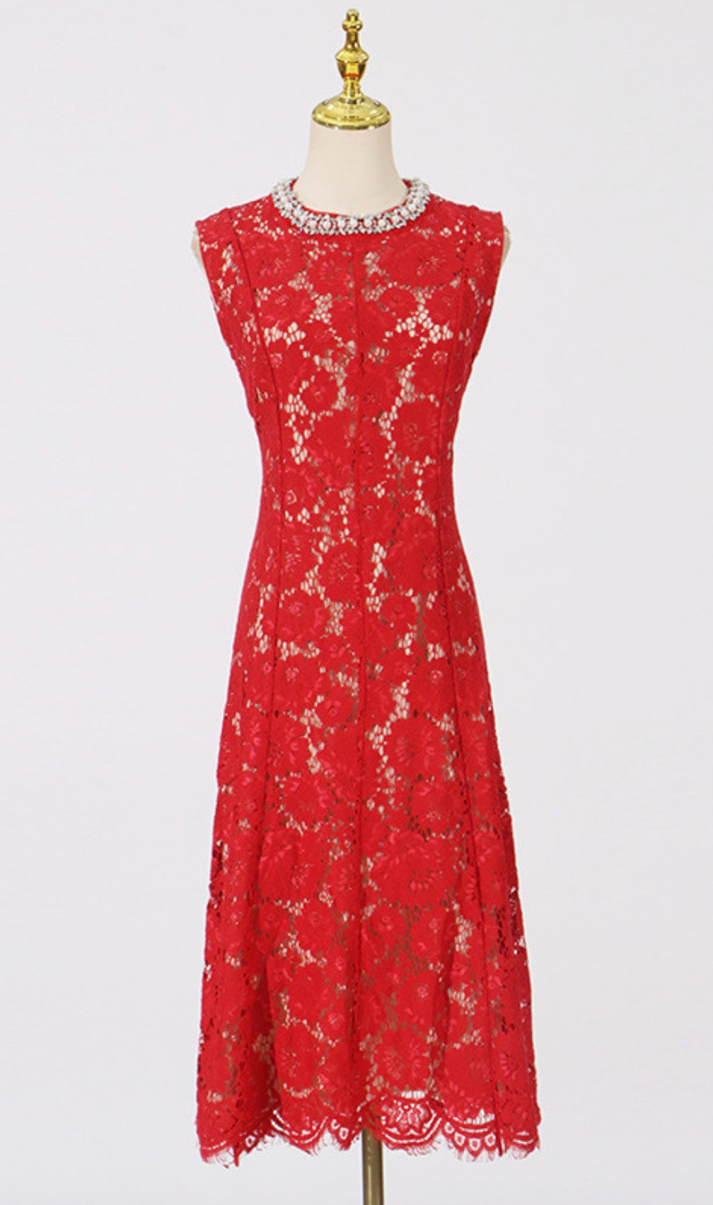 Fine Lace Pearl Midi Dress