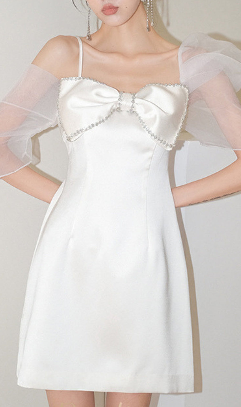 White Puff Sleeve Bow Dress