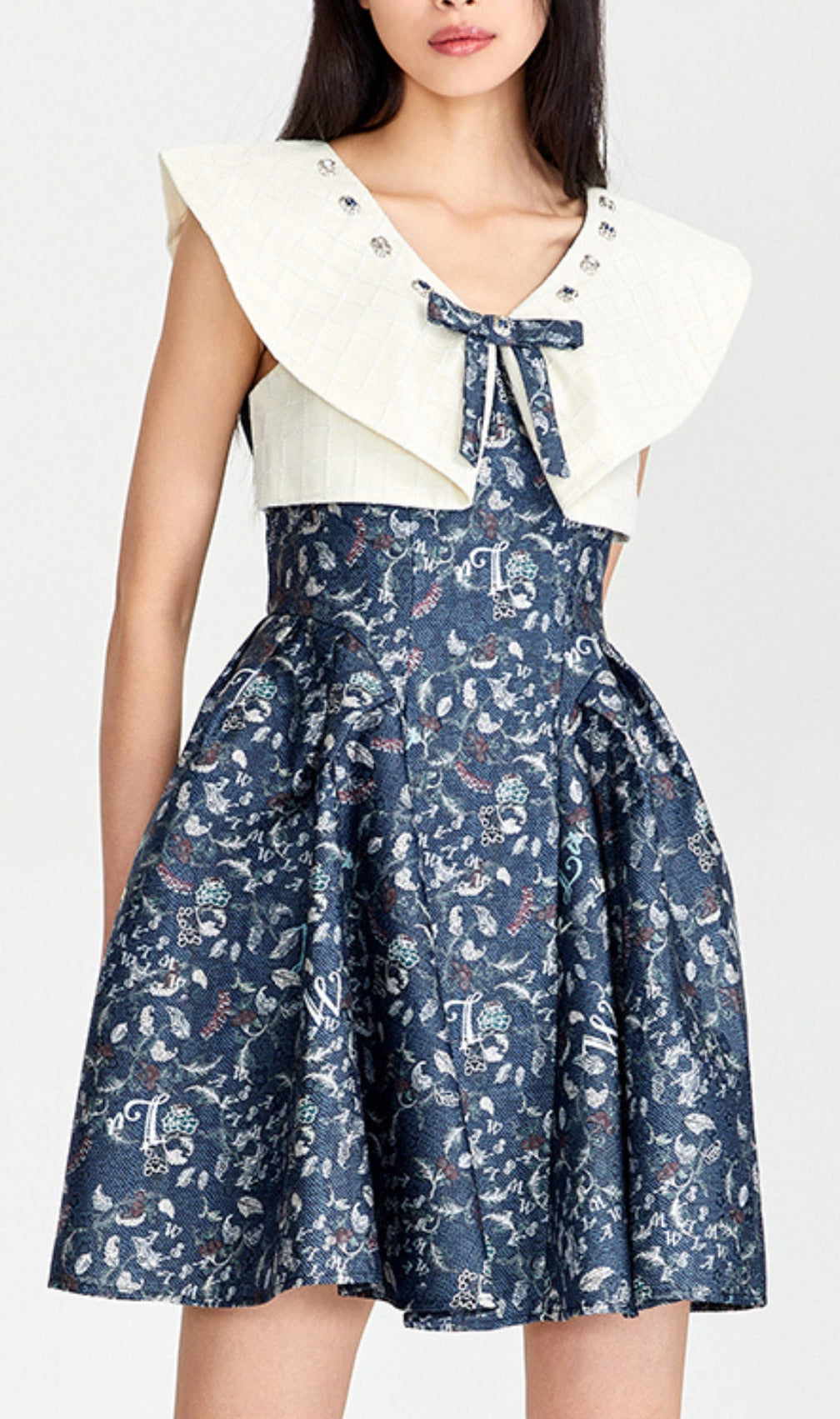 Sleeveless Bow Mini Dress In Navy Blue