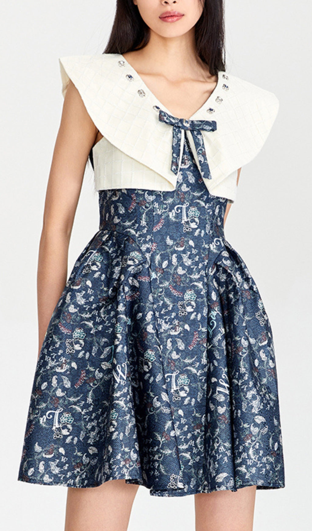 Sleeveless Bow Mini Dress In Navy Blue