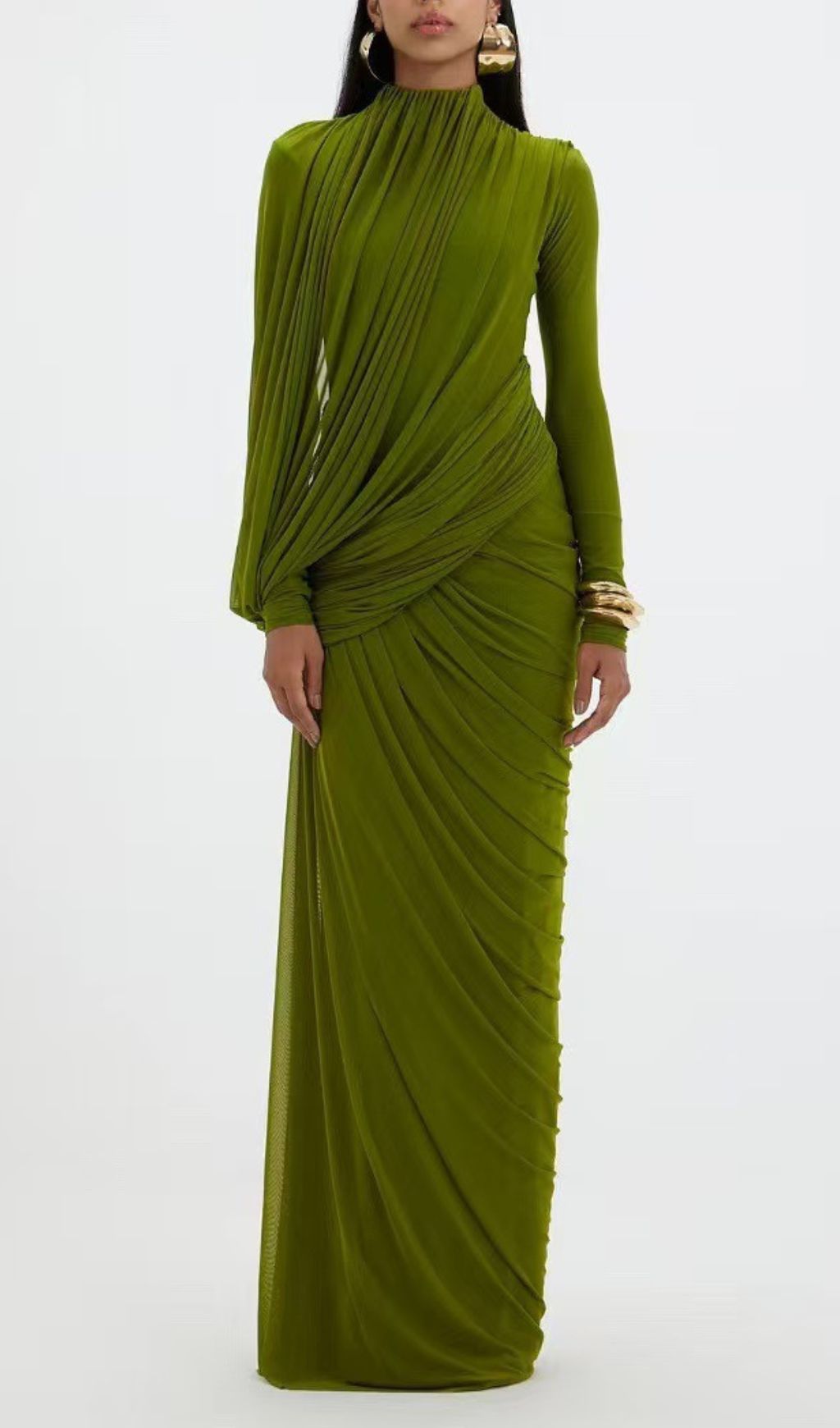 Johnda Elegant Ruched Long Sleeve Maxi Dress | Sophisticated Draped Formal Gown