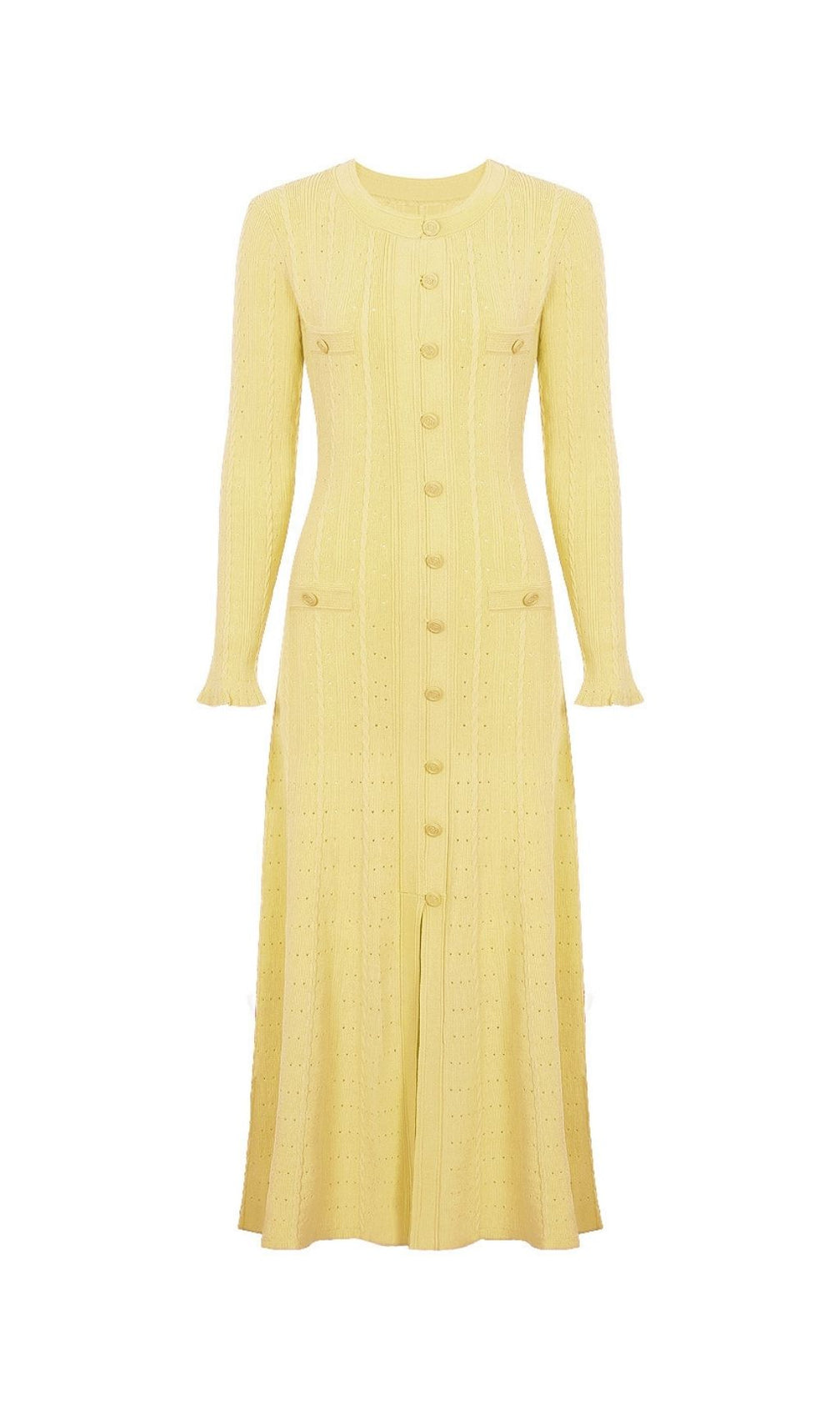 Kilenya Yellow Knit Long Sleeve Midi Dress