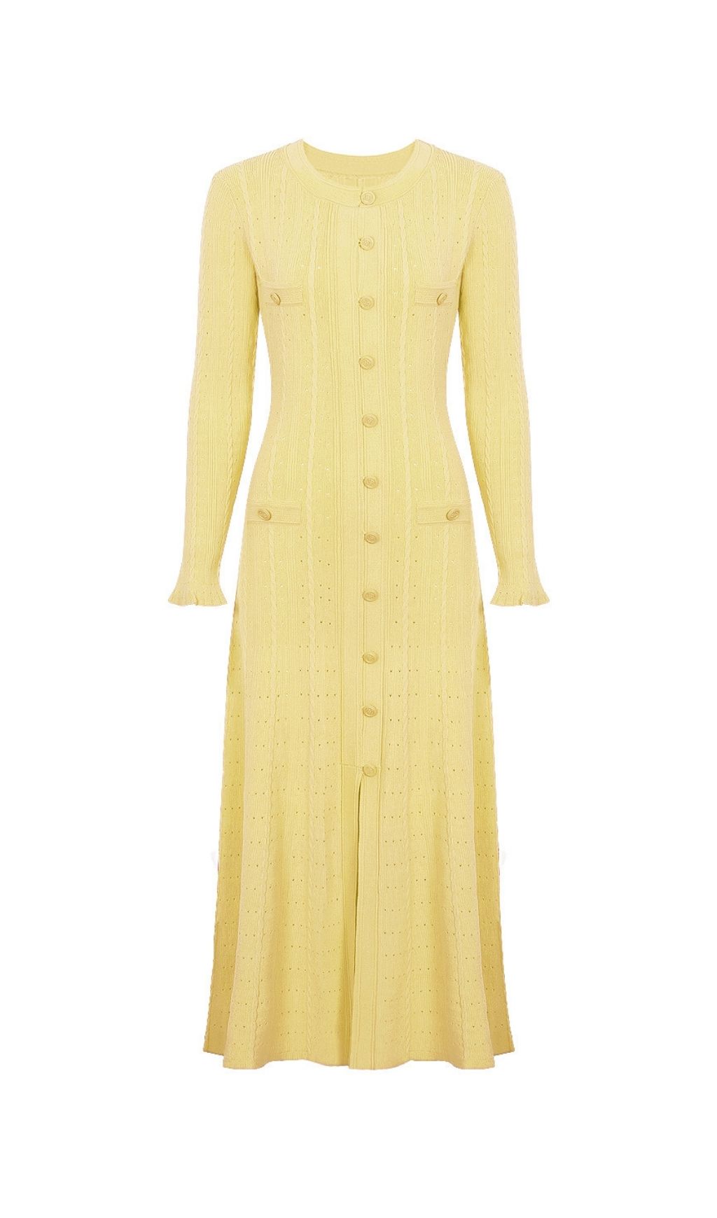 Kilenya Yellow Knit Long Sleeve Midi Dress