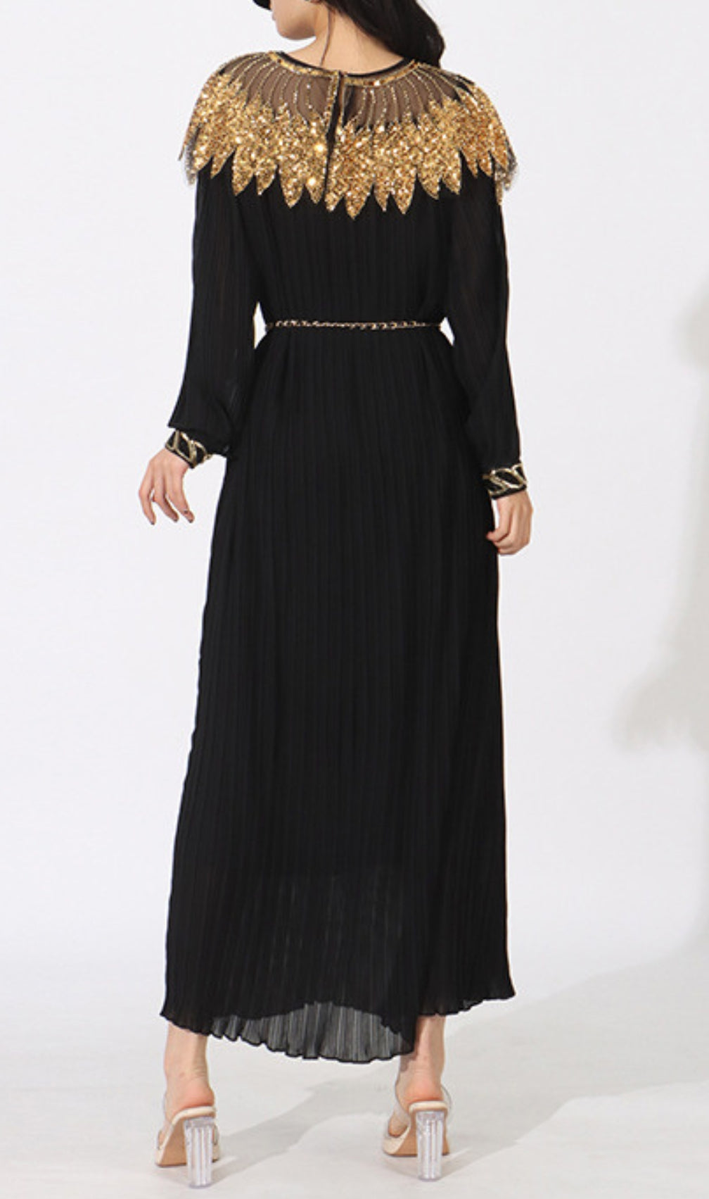 Emiliya Black Sequin Long Sleeve Maxi Dress