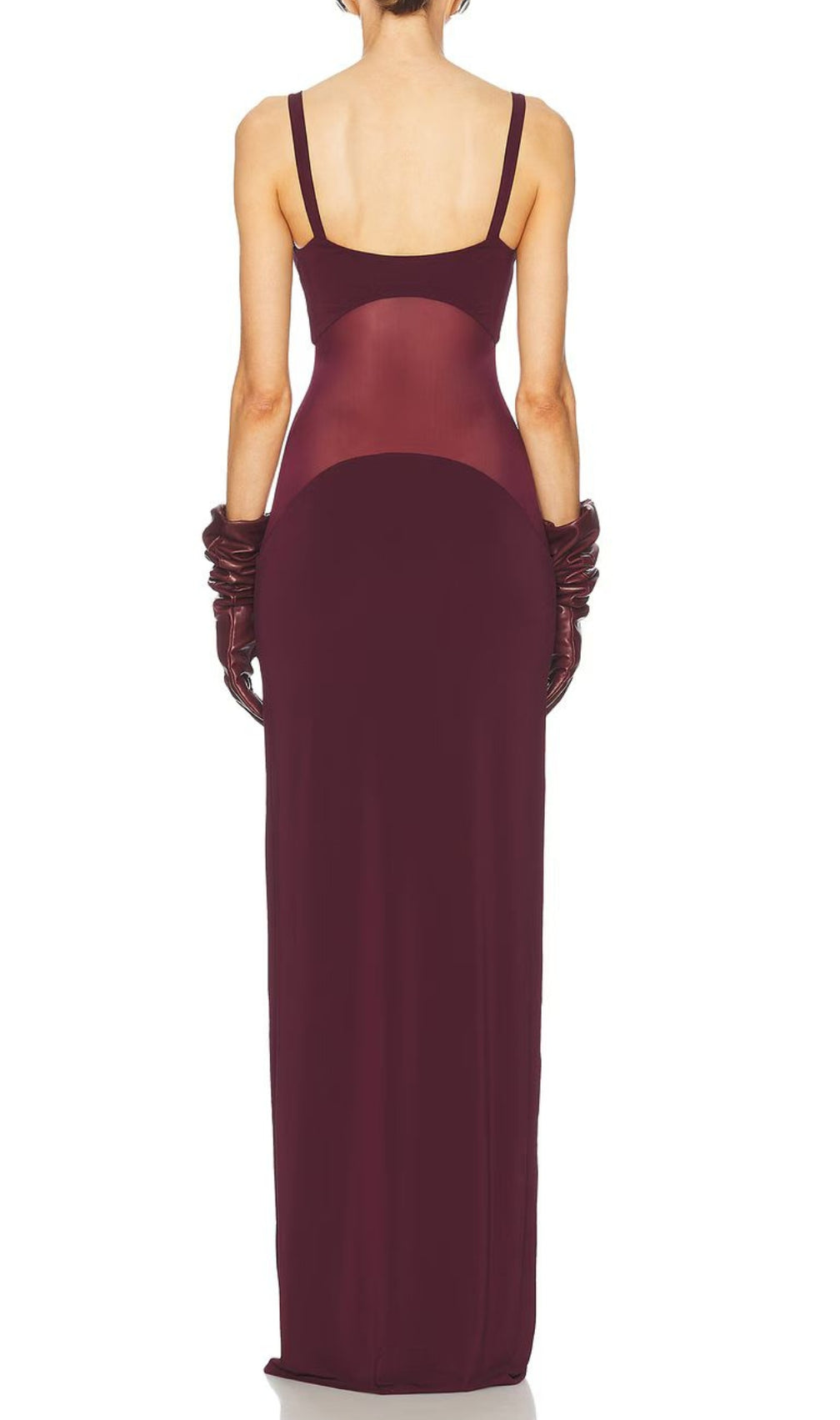Mesh Insert Maxi Dress Burgundy