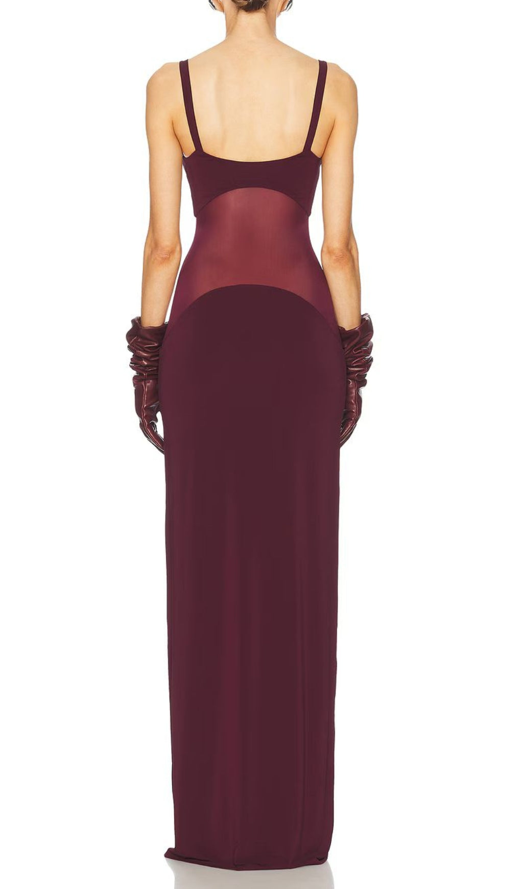 Mesh Insert Maxi Dress Burgundy