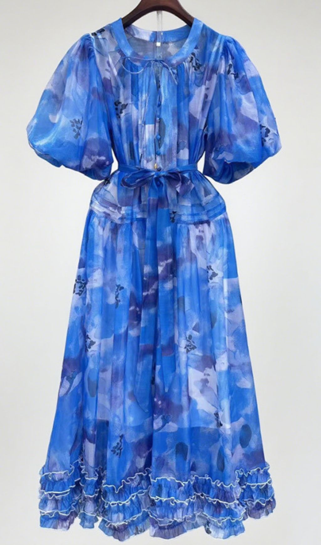 Haku Vibrant Floral Puff-Sleeve Maxi Dress - Elegant Women's Gown