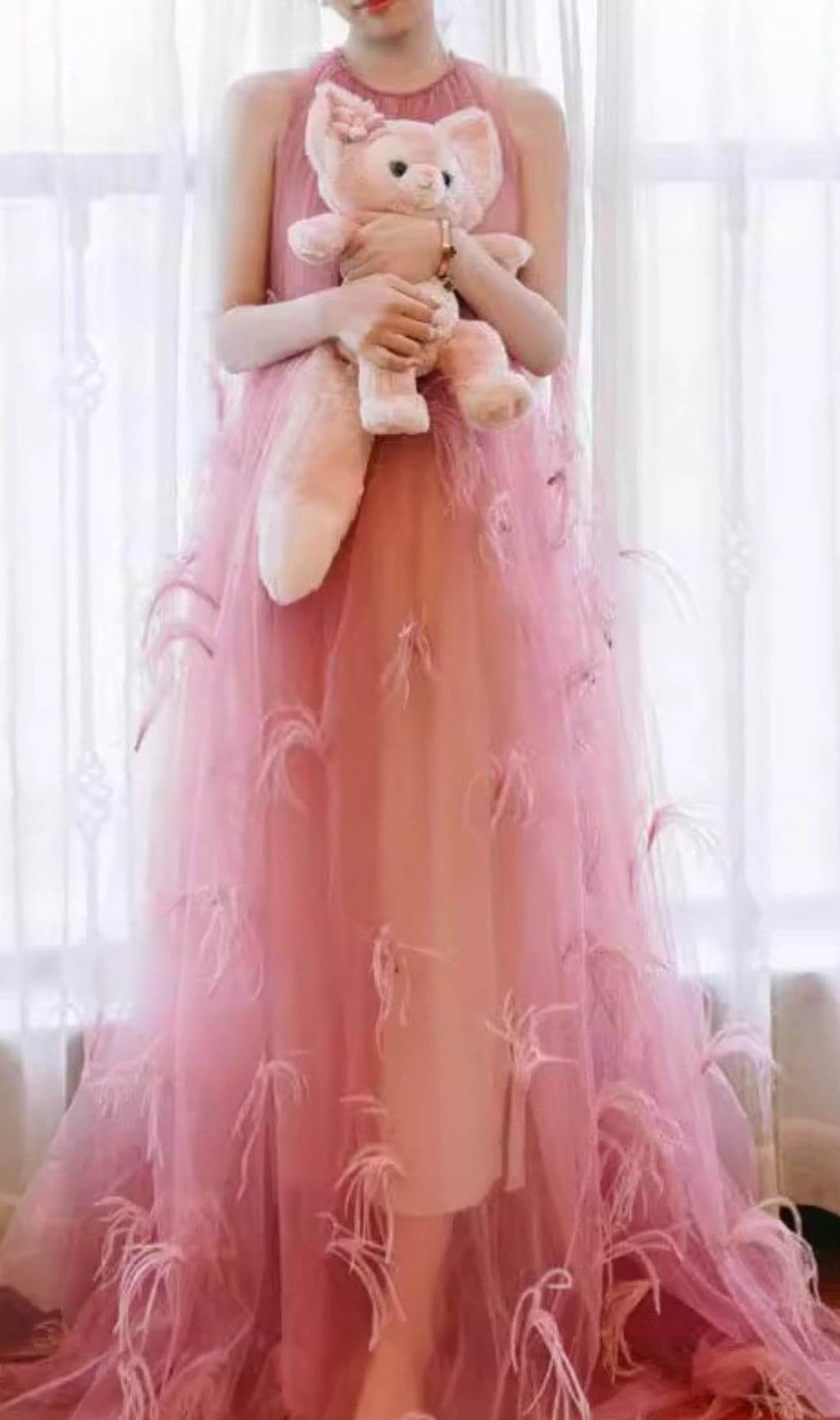 Bathsheba Feather Mesh Maxi Dress