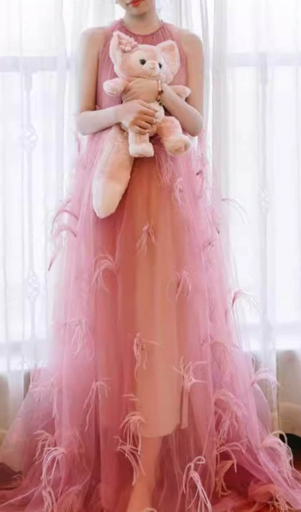 Bathsheba Feather Mesh Maxi Dress