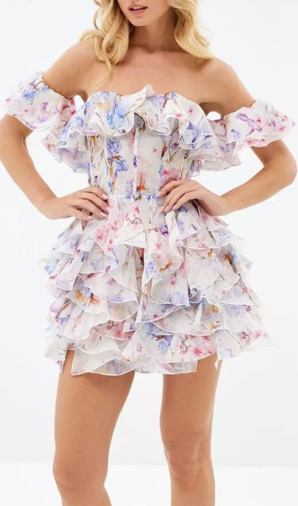 Gleb Printed Off-Shoulder Corset Mini Dress
