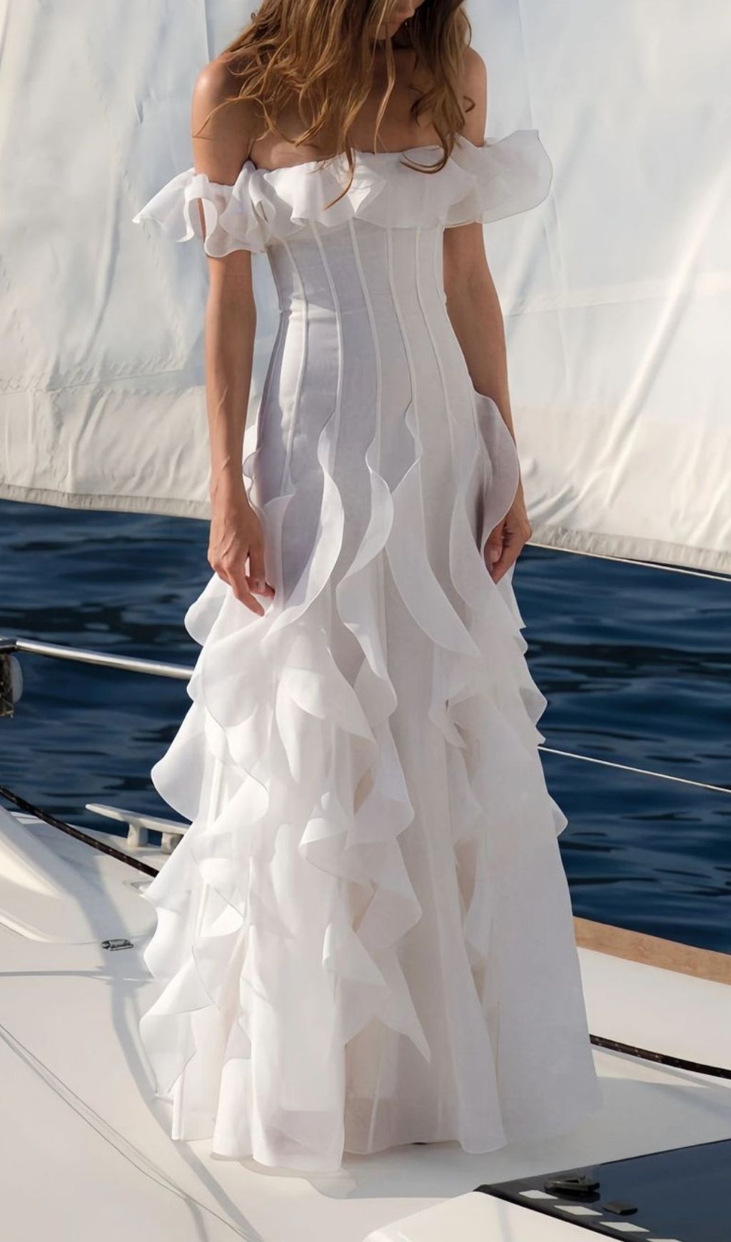 Angosto Ethereal Off-Shoulder Ruffle Maxi Dress - White