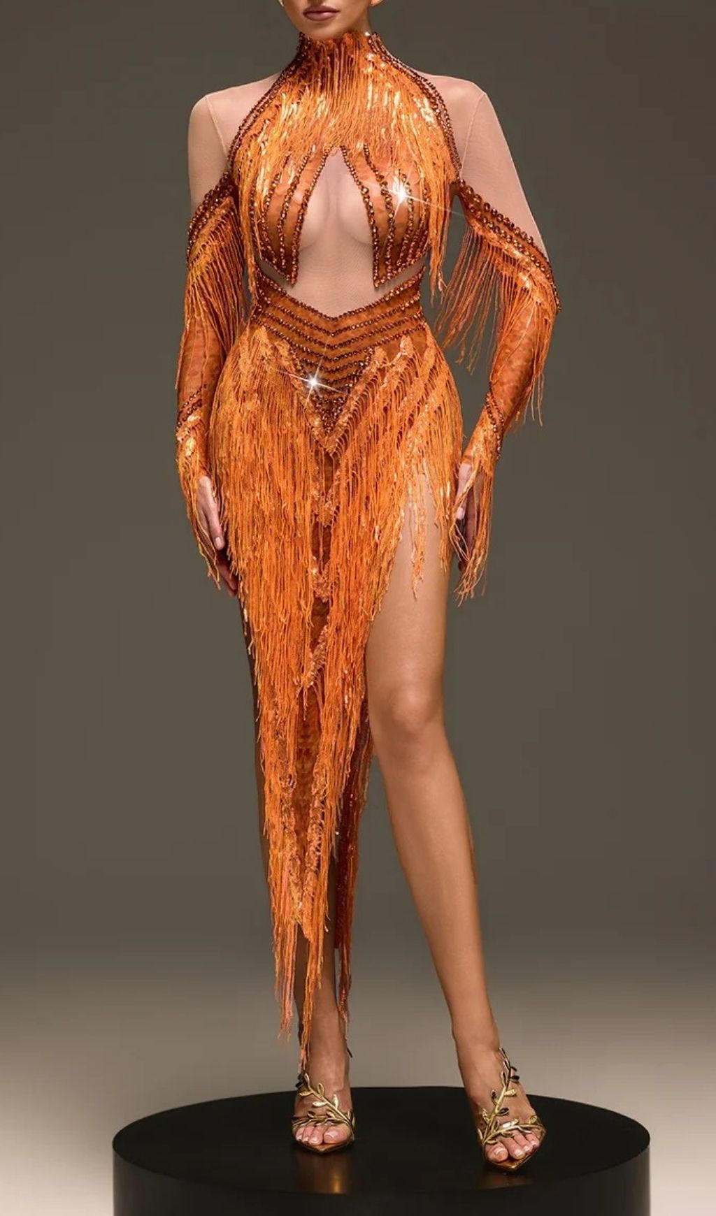 Ervanel High Neck Fringe Diamond Bodysuit