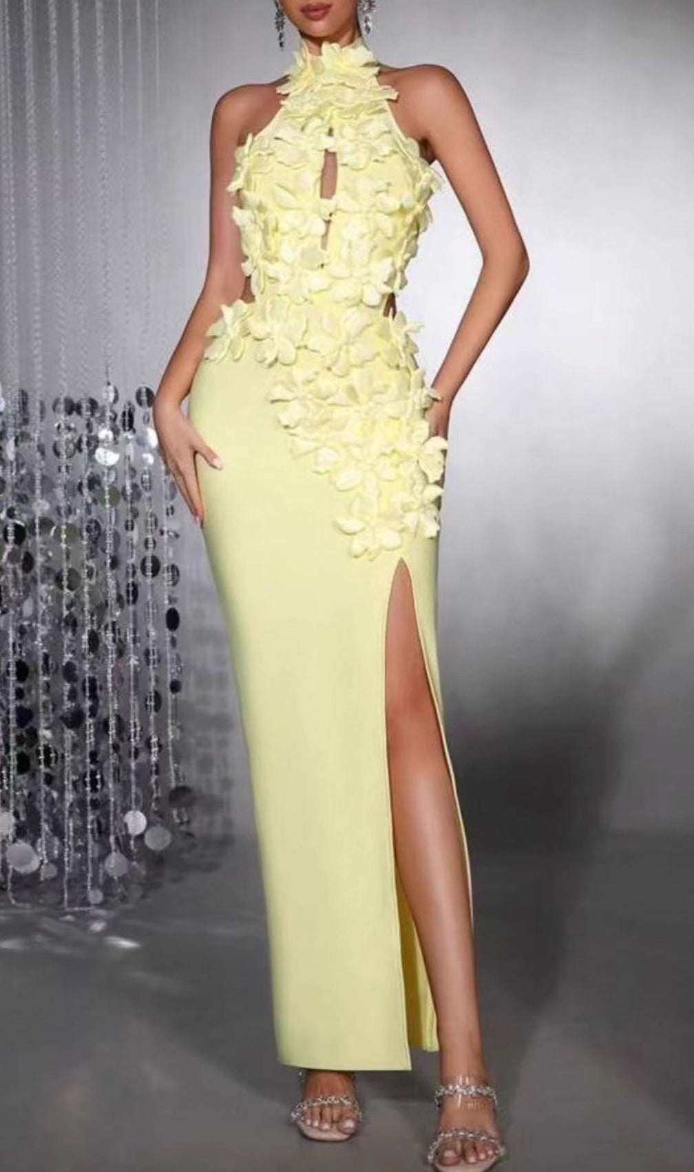 Stunning Red Floral Halter Bandage Maxi Dress | Gala & Wedding Guest Gown