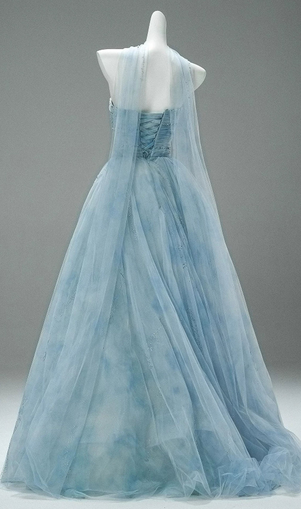 Kendi Sky Blue Embellished Strapless Tulle Gown with Choker | Dreamy Formal Maxi Dress