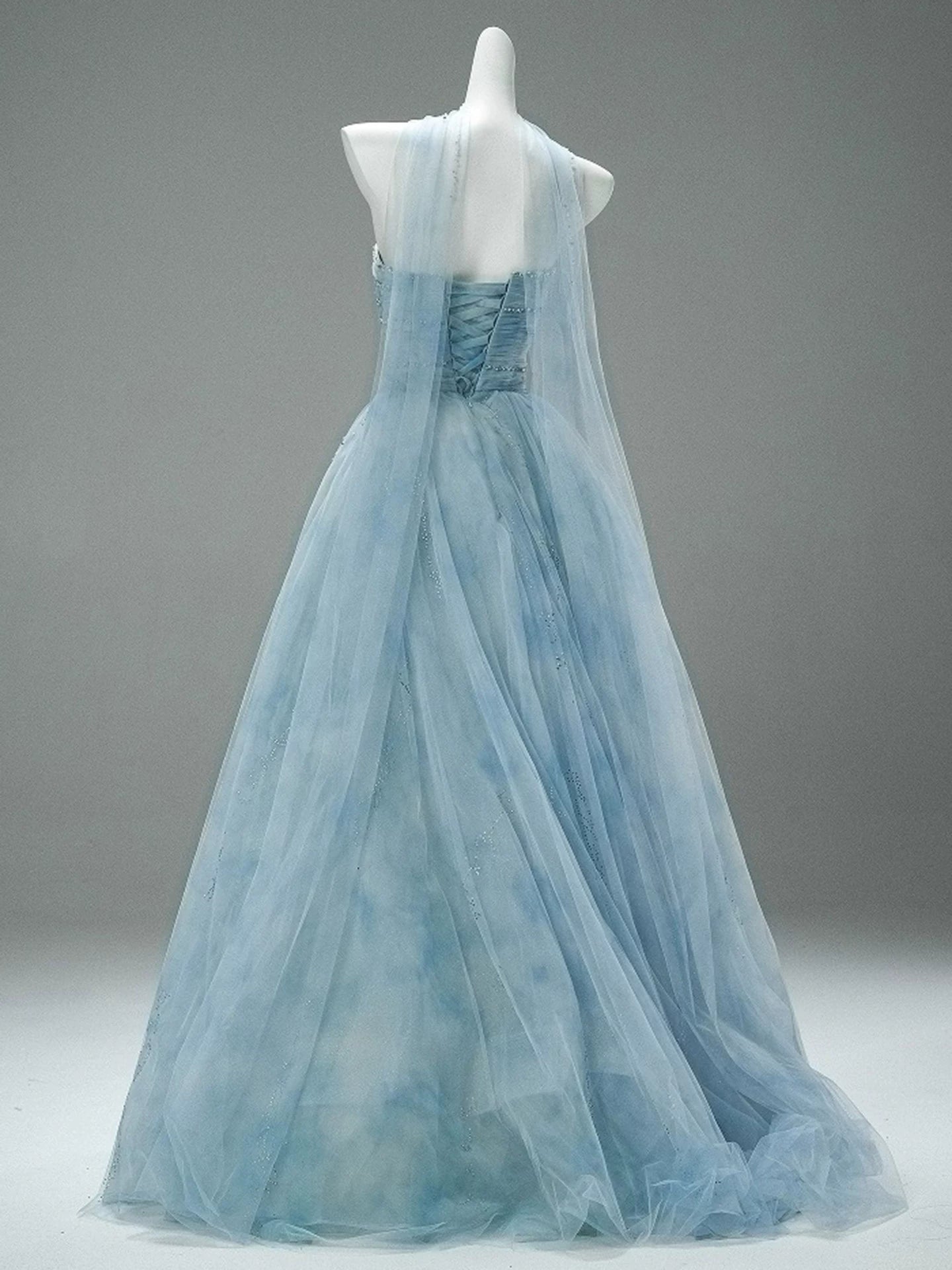 Kendi Sky Blue Embellished Strapless Tulle Gown with Choker | Dreamy Formal Maxi Dress